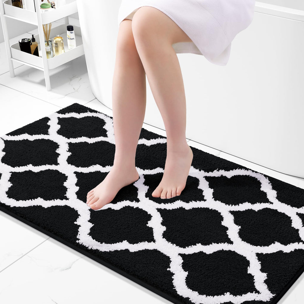 OLANLY Bathroom Rugs 24x16, Soft and Absorbent Microfiber Bath Rugs, Non-Slip Shaggy Shower Carpet, Machine Wash Dry, Bath Mats for Bathroom Floor, Tub and Shower, Grey