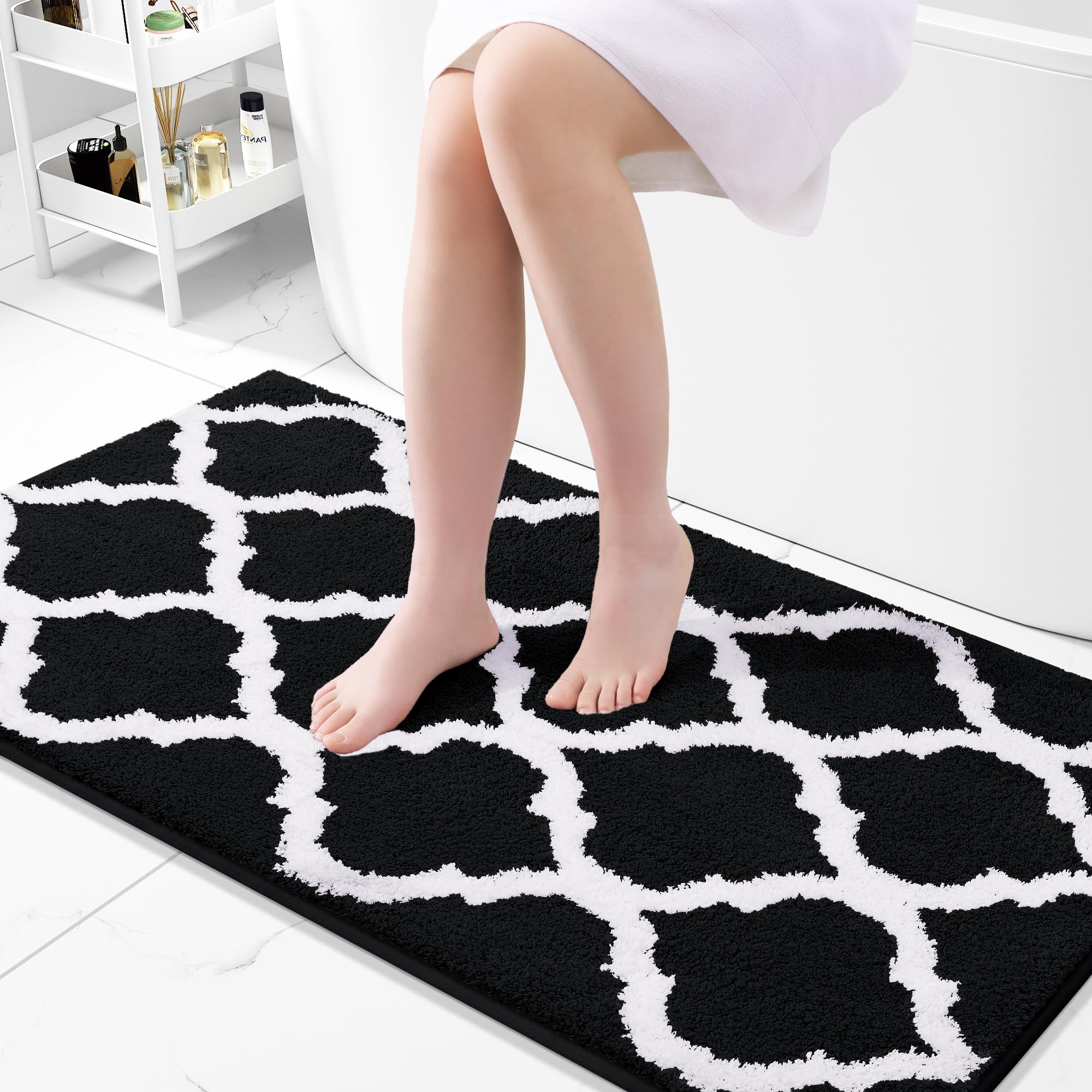 OLANLY Bathroom Rugs 24x16, Soft and Absorbent Microfiber Bath Rugs, Non-Slip Shaggy Shower Carpet, Machine Wash Dry, Bath Mats for Bathroom Floor, Tub and Shower, Grey