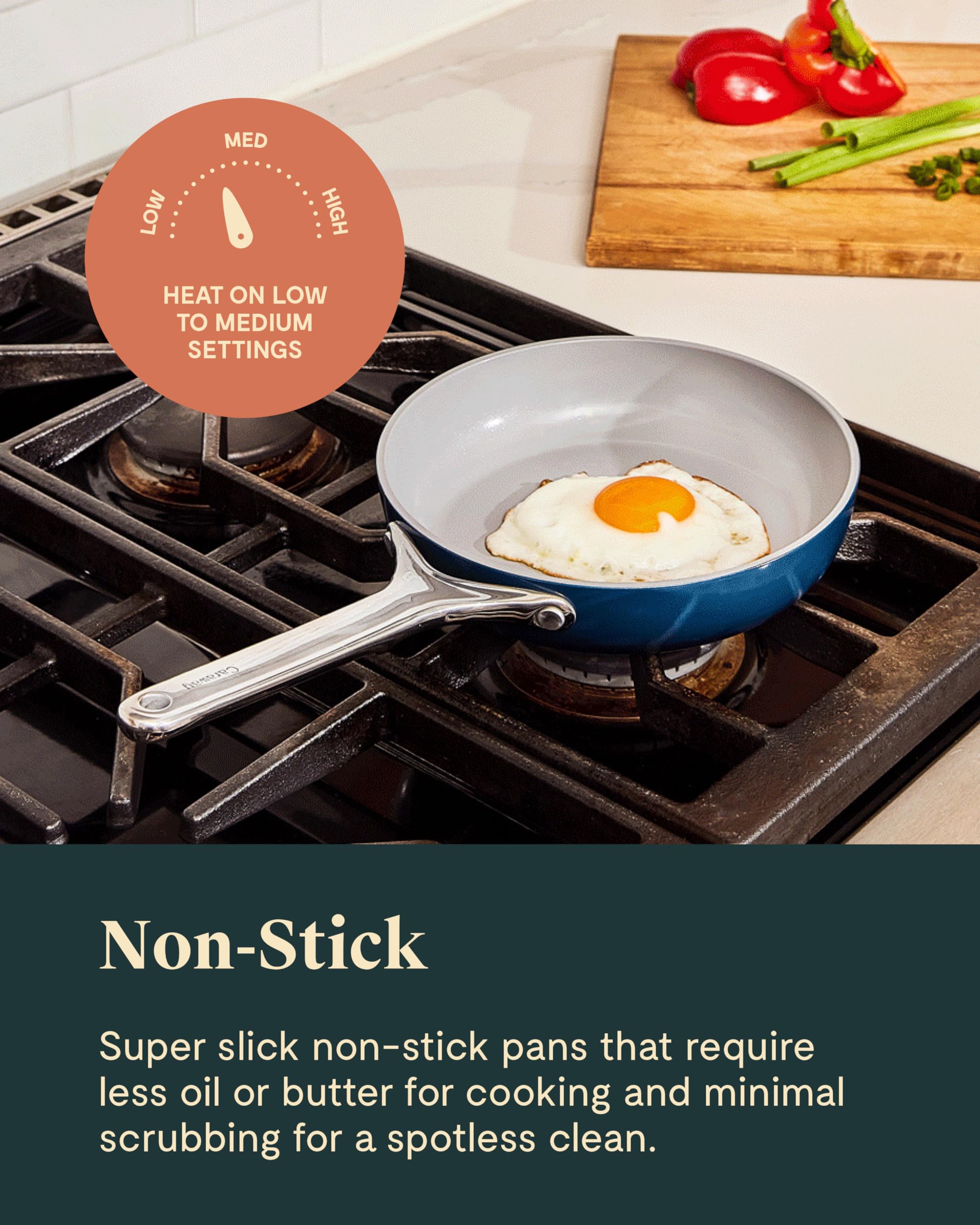 Caraway Mini Cookware Set - Non-Stick Ceramic Fry Pan (1.05 qt, 8") Sauce Pan (1.75 qt) & Storage Rack - Non Toxic, PTFE & PFOA Free - Oven Safe & Stovetop Agnostic (Gas, Electric & Induction) - Cream