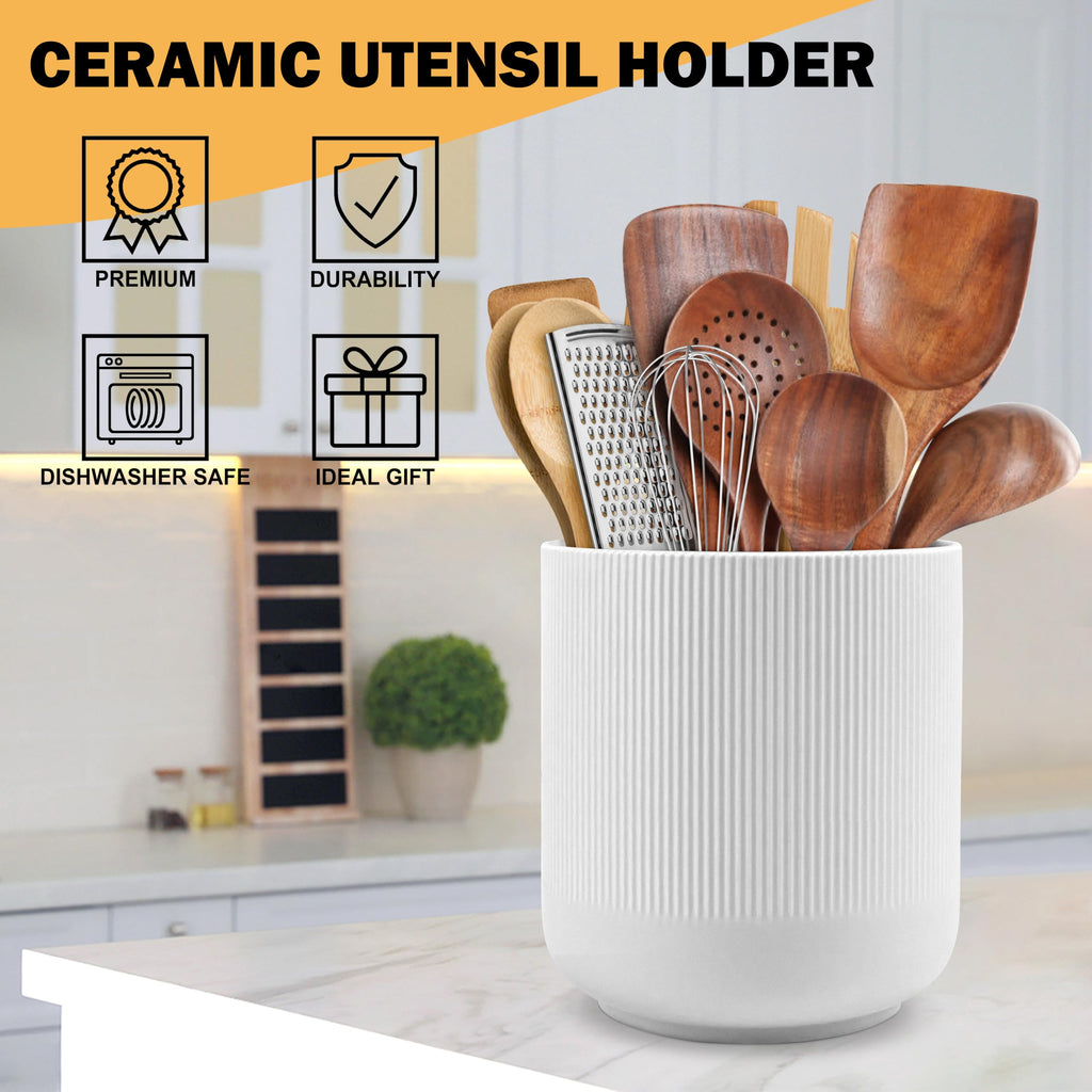 RedCall Kitchen Utensils Holder Large,Ceramic Utensil Organizer for Countertop,Morden Utensil Crock for Spoon Spatula,Home Kitchen Decor (Light Coffee)