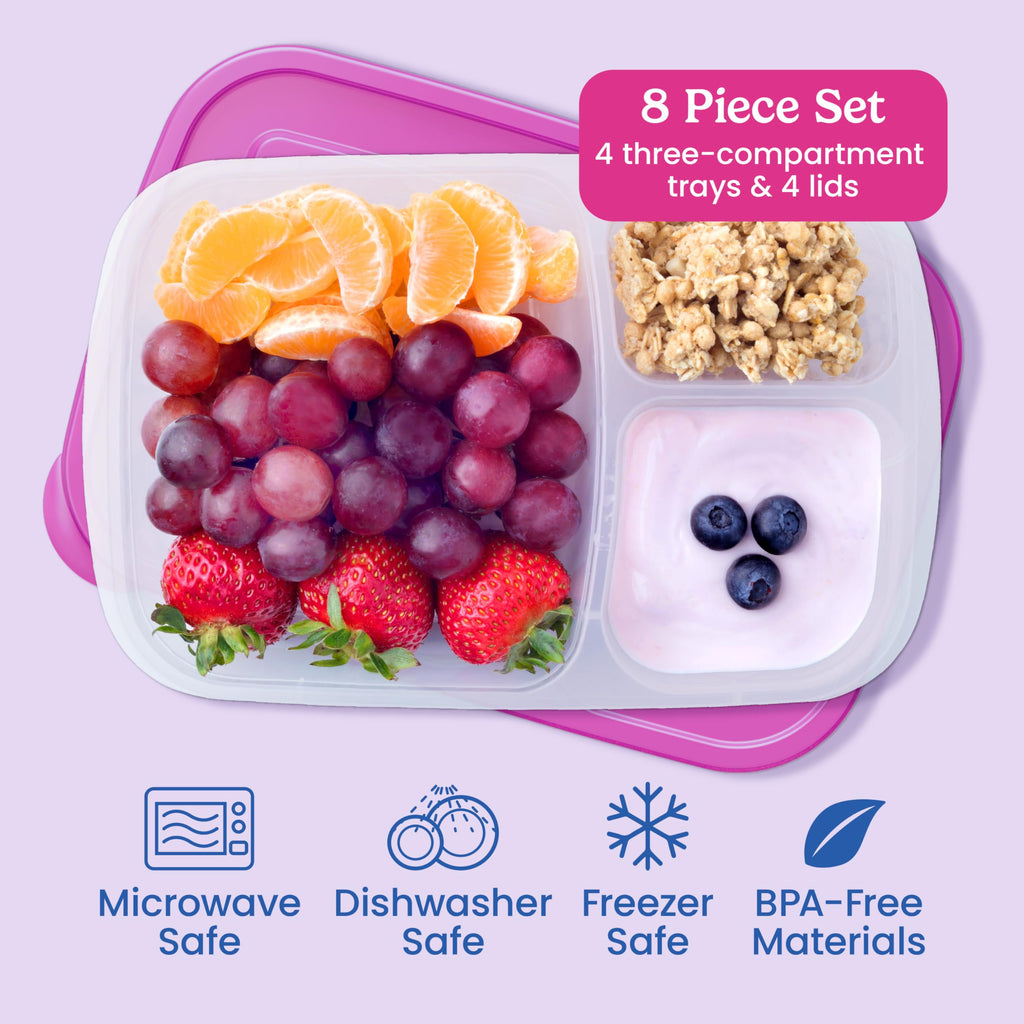 Bentgo Easyboxes - Original Stackable Lunch Boxes - Reusable 3-Compartment Food Containers for Kids and Adults - Bento Lunch Box for Meal Prep, School, & Work - BPA Free, Set of 4 (Classic)