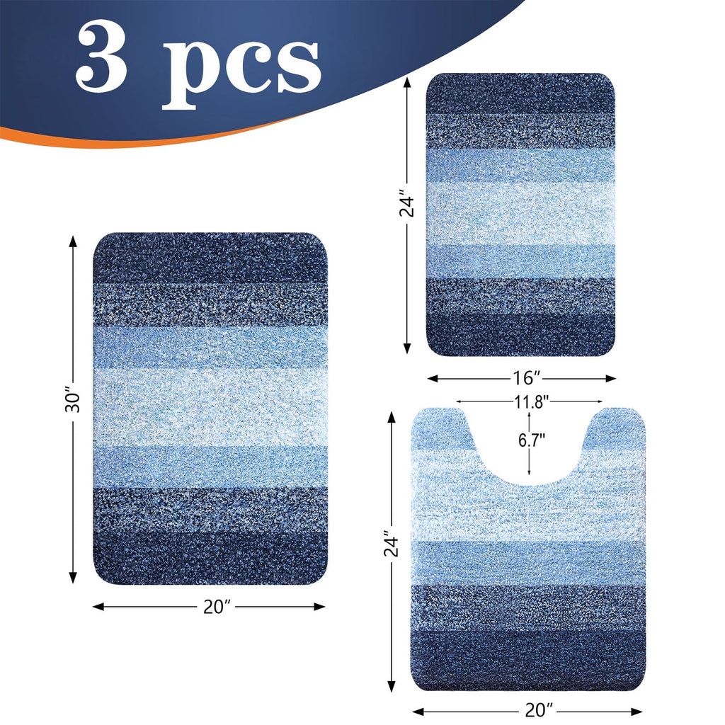 OLANLY Bathroom Rugs Sets 3 Piece, Soft Absorbent Microfiber Bath Mats and U-Shaped Contour Toilet Rug, Machine Wash Dry, Plush Shaggy Bath Mat Set for Bathroom (30"x20"+24"x16"+24"x20", Grey)