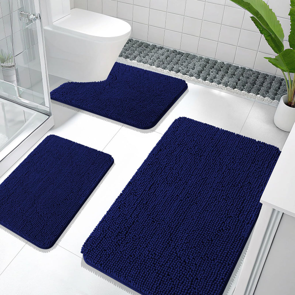 OLANLY Bathroom Rugs Sets 3 Piece, Soft Absorbent Chenille Bath Mats and U-Shaped Contour Toilet Rug, Quick Dry, Home Decor Accessories, Bath Mat Set for Bathroom (30"x20"+24"x16"+24"x20", Grey)