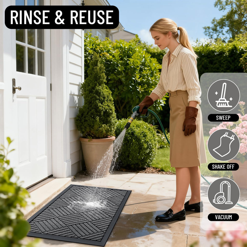 OLANLY Front Door Mat Outside Entrance 29.5x17, Absorbent, Heavy Duty Sturdy Natural Rubber Doormat Indoor Outdoor, Stain and Fade Resistant, Non-Slip Low Profile Floor Mat for Entryway, Grey Diamond