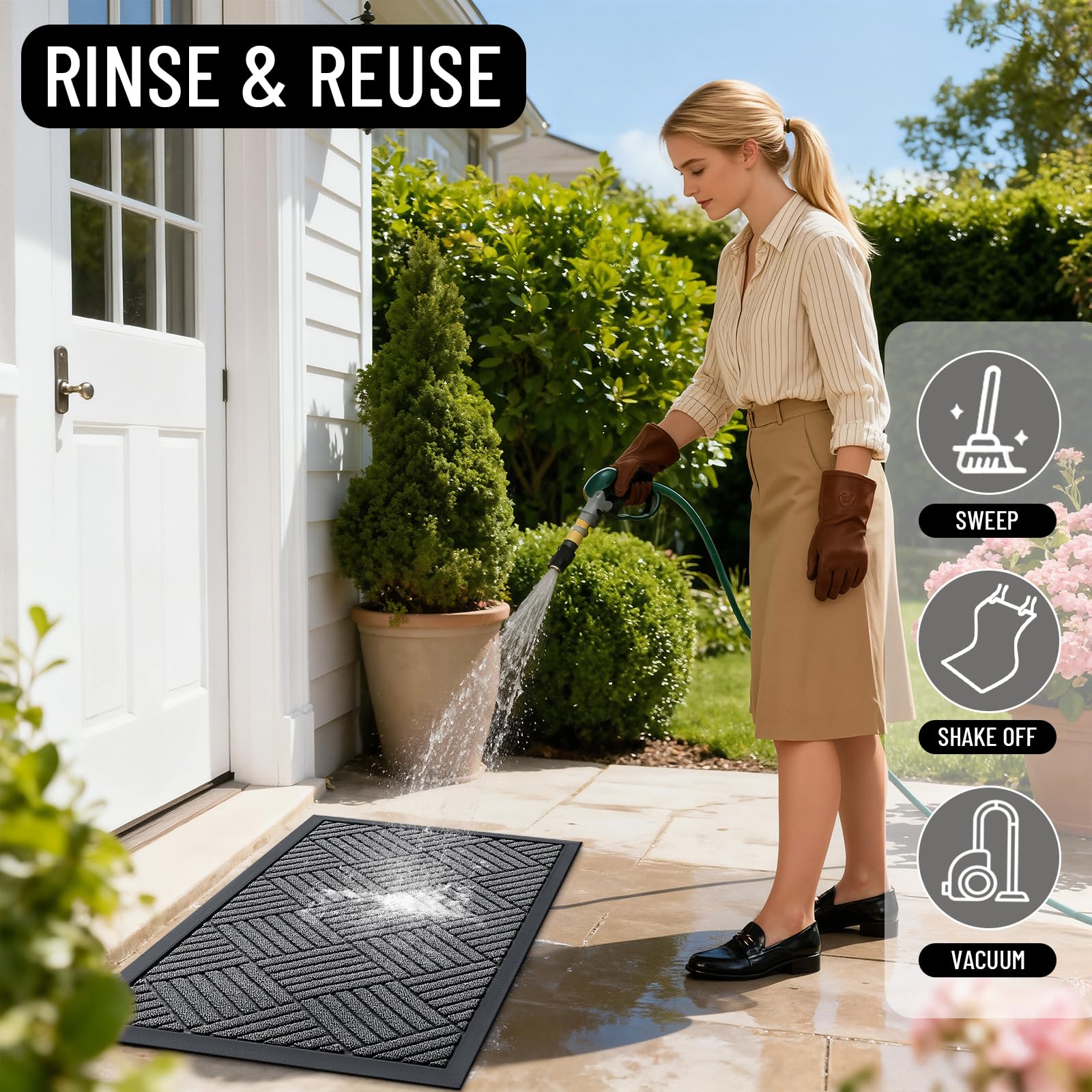 OLANLY Front Door Mat Outside Entrance 29.5x17, Absorbent, Heavy Duty Sturdy Natural Rubber Doormat Indoor Outdoor, Stain and Fade Resistant, Non-Slip Low Profile Floor Mat for Entryway, Grey Diamond