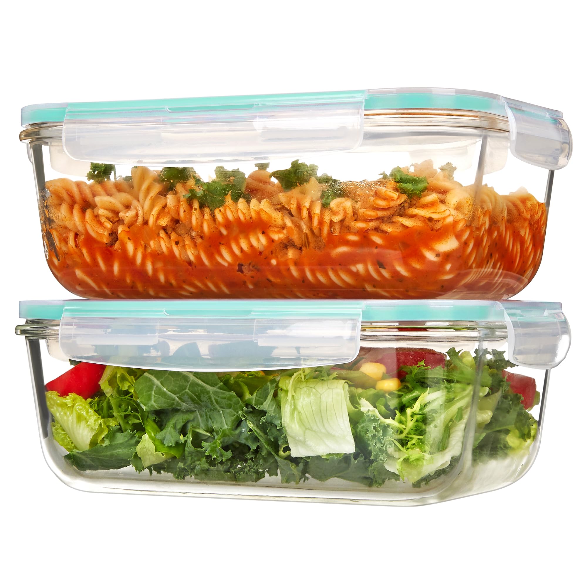 Vtopmart 2Pack 1860ml/63oz Large Glass Storage Containers with Lids, Meal Prep Food Container Set with Snap Airtight Lid for Baking, Microwave, Oven, Leak Proof, for Freezer, Dishwasher, Grey