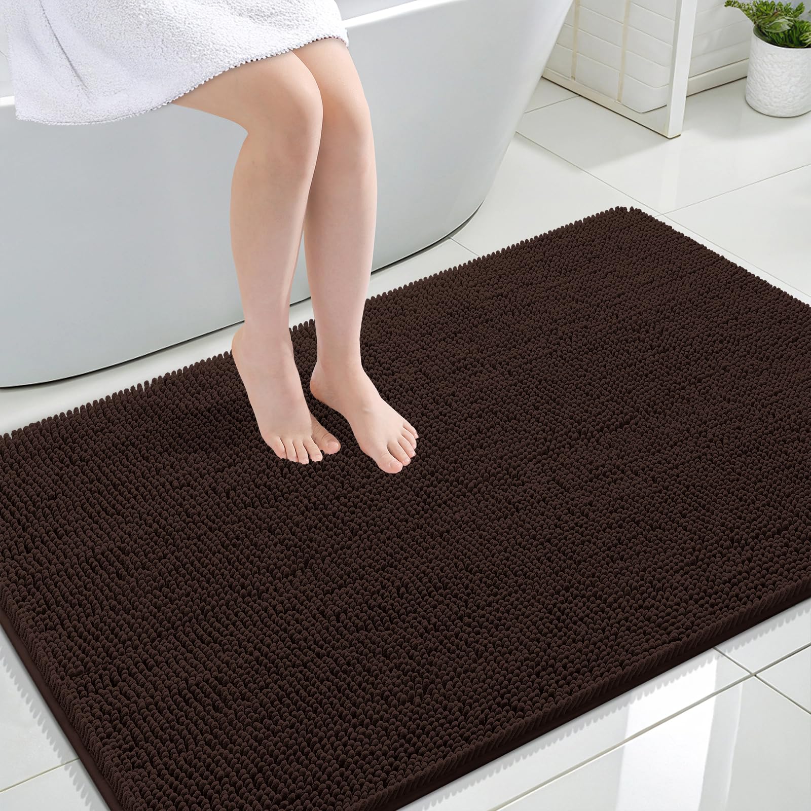OLANLY Bathroom Rugs 30x20, Extra Soft Absorbent Chenille Bath Rugs, Rubber Backing Quick Dry, Machine Washable Bath Mats for Bathroom Floor, Tub and Shower, Home Decor Accessories, Grey