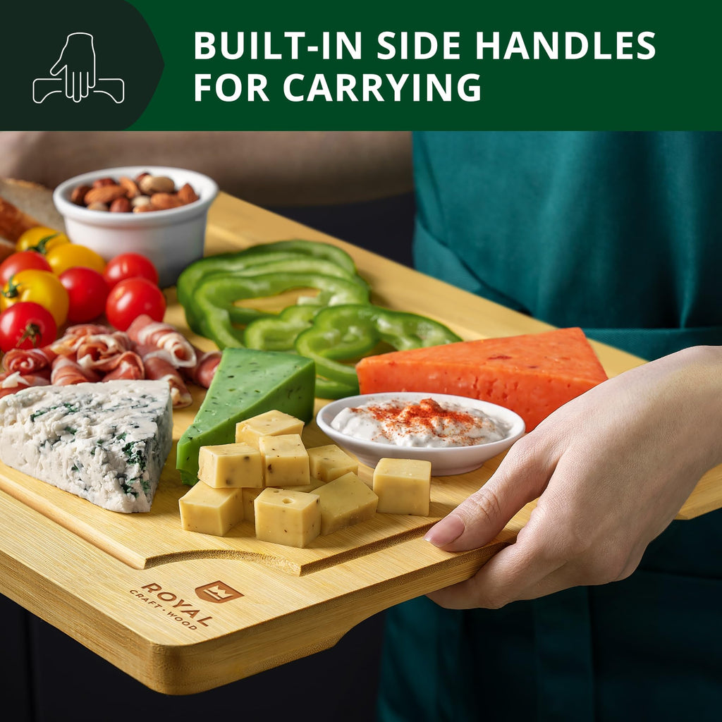 ROYAL CRAFT WOOD Organic Bamboo Cutting Board with Juice Groove - Kitchen Chopping Board for Meat (Butcher Block) Cheese and Vegetables