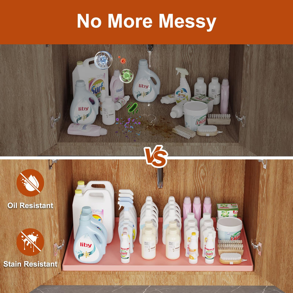 Extra Thick Silicone Mat Waterproof with Raised Edge 34" x 22", Under Sink Mat for Kitchen & Bathroom, Kitchen Cabinet Liner, Multi-Purpose for Storage & Protection, Gray