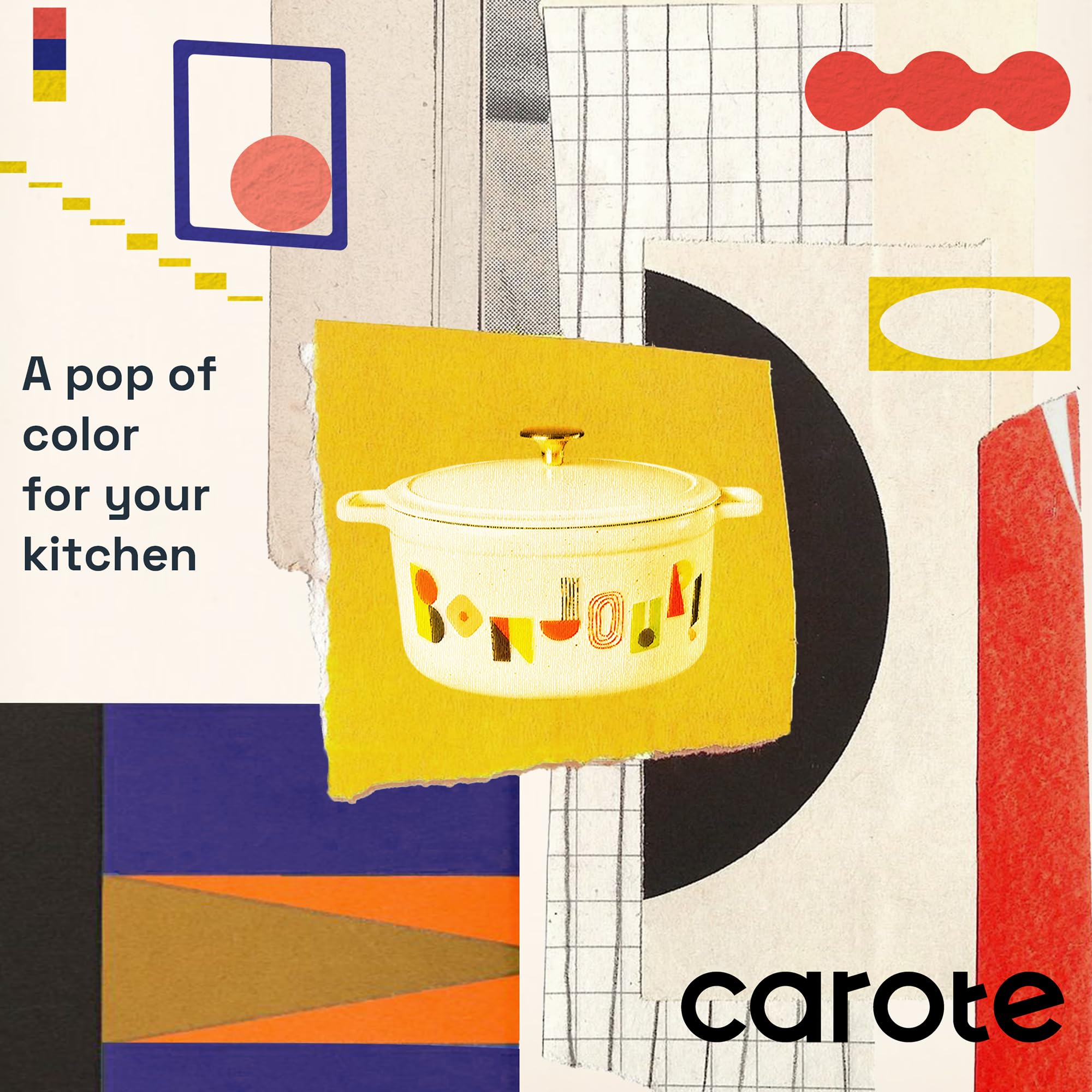 CAROTE 5 QT Cast Iron Dutch Oven Pot with Lid, Enameled Floral Dutch Ovens with Cotton Potholders & Oven Gloves, Gift Box, Cast Iron Pot for Sourdough Bread Baking, Braising, Stews, Roasting, Dual Handles, All Stovetop Compatible, Oven Safe up to 500° F,