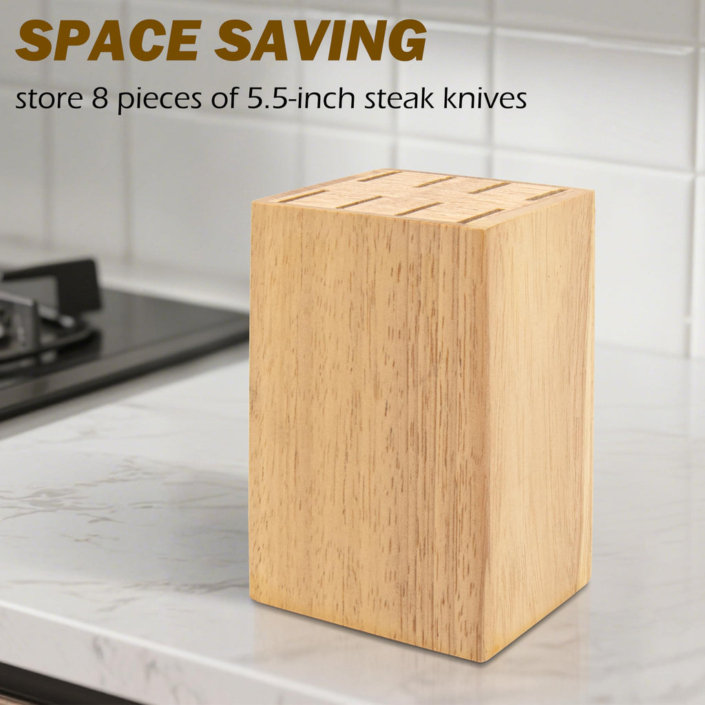 8 Slots Steak Knife Block Holder, 5.5" Wooden Small Knife Block without Knives,Compact and Space Saving Storage Knife Holder for Counter Top (Natural-1)