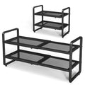 SNTD Shoe Rack - Expandable Shoe Organizer for Closet, Adjustable Metal Shoe Shelf Storage, Stackable Long Shoe Stand Holder for Garage, Entryway, Door Entrance (Black, 2-Tier)
