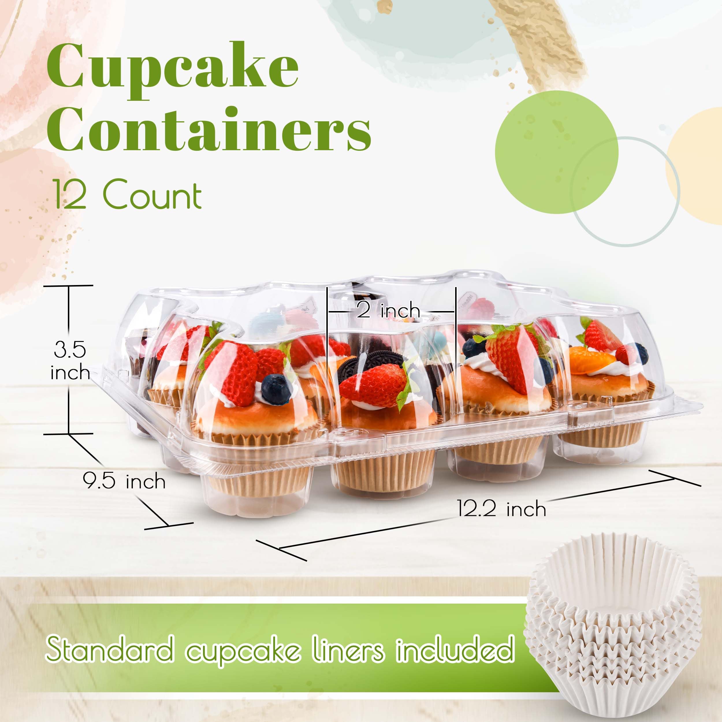 12 Count Cupcake Containers 12 Pack Cupcake Holders Plastic Stackable Cupcake Boxes with Detachable Tall Dome Lids and 144 Liners for 144 Cupcakes, BPA Free, Standard Size