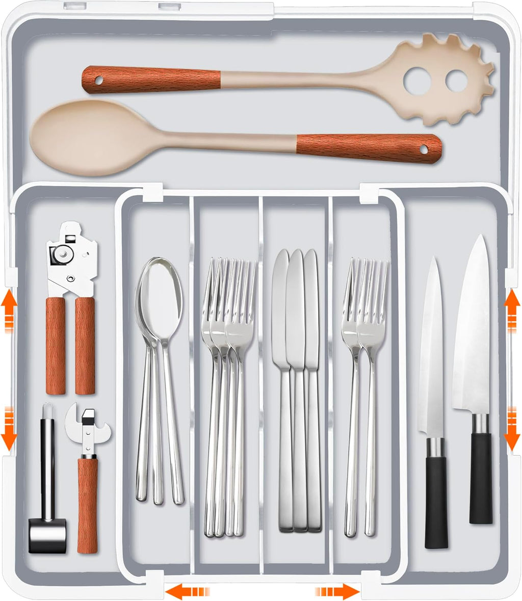 Homecor Silverware Organizer- Expandable Kitchen Drawer Organizer Utensil Holder Grey
