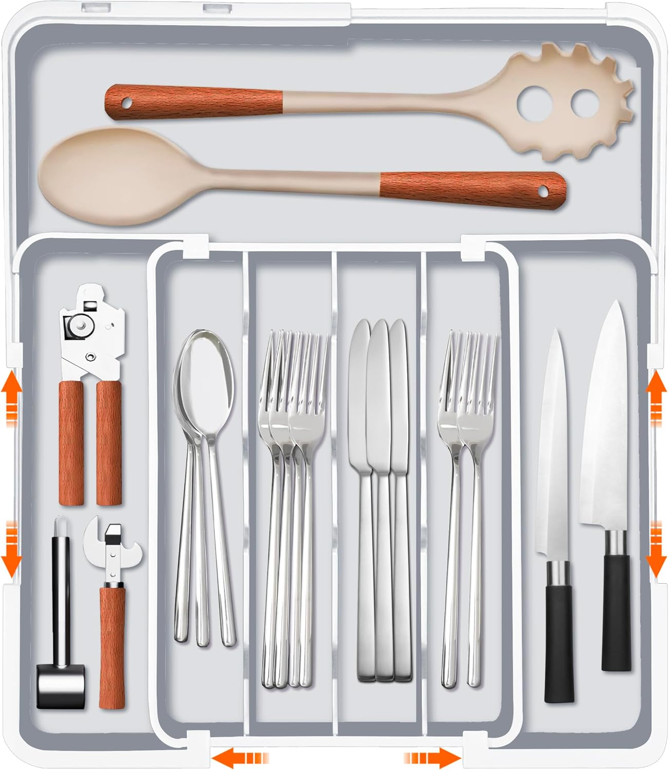 Homecor Silverware Organizer- Expandable Kitchen Drawer Organizer Utensil Holder Grey