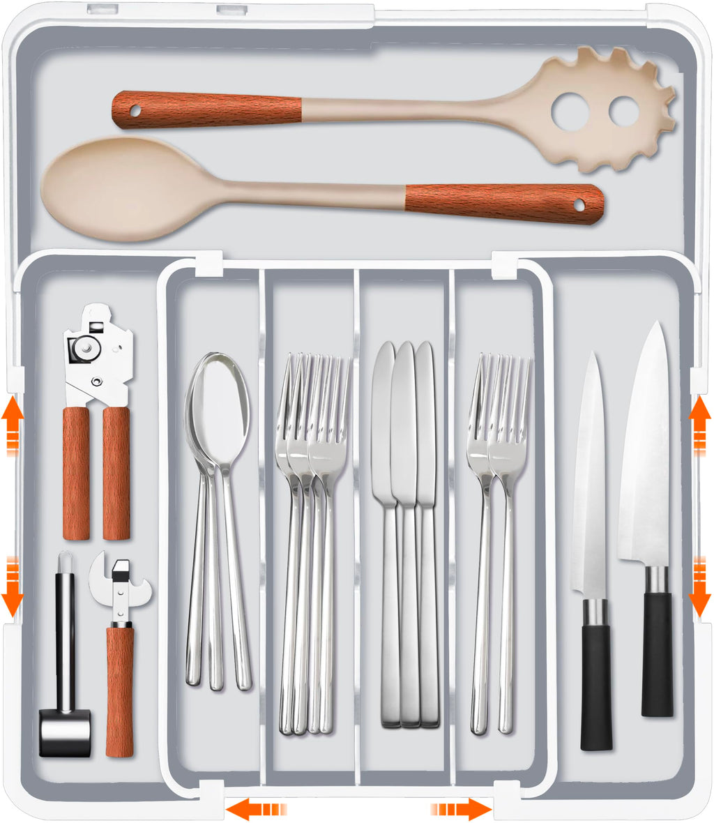 Homecor Silverware Drawer Organizer, Adjustable Kitchen Drawer Organizer, Expands from 4 to 7 Slots, Non-Slip BPA-Free Flatware Cutlery Utensil Holder for Forks Knives Spoons and Kitchen Utensil,White