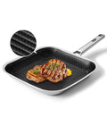 Nonstick Grill Pan,12 Inch Square Steak Grilling Pan for Indoor Cooking & Outdoor Grilling, Non Stick Stainless Steel Grill Skillet Steak Pan, PFOA Free cookware