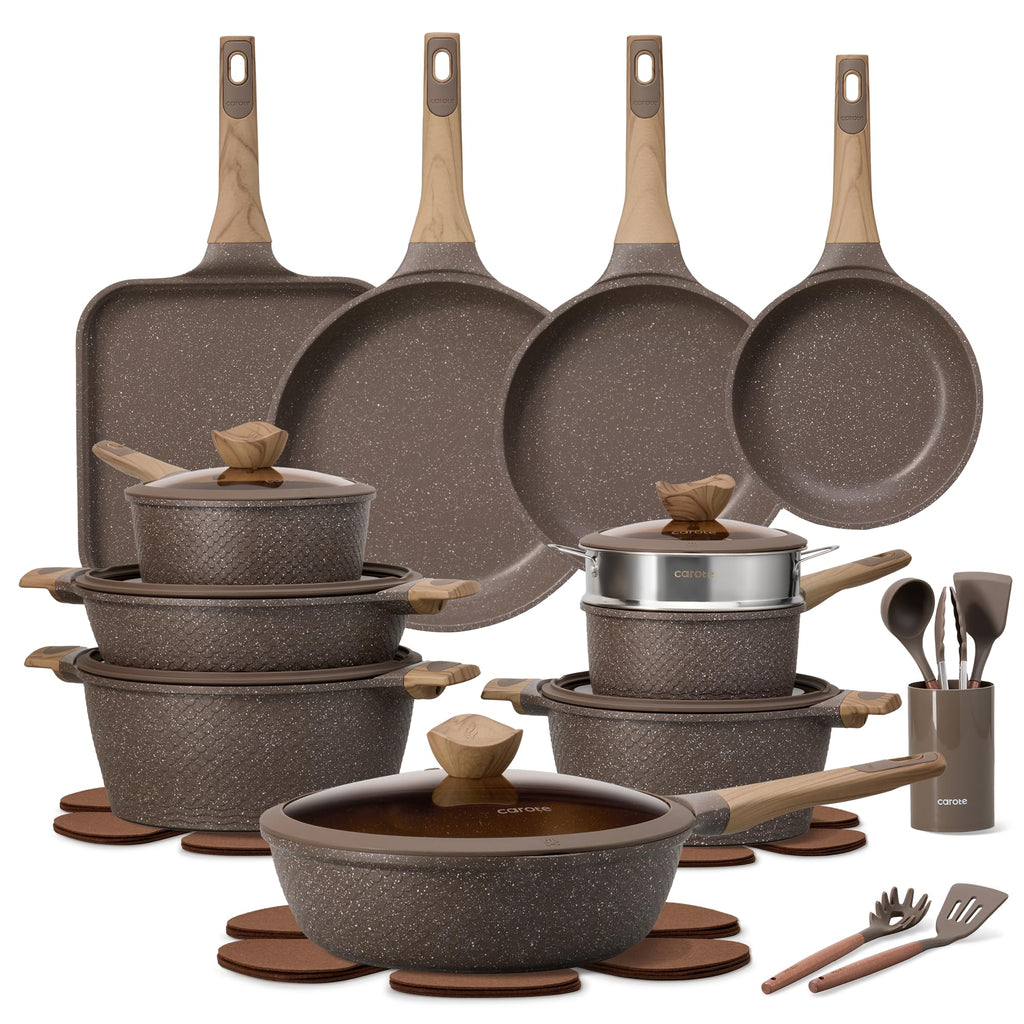 CAROTE 26PCS Pots and Pans Set Non Stick, Cookware Set Pots and Pans Induction Cook Ware, Nonstick Kitchen Cooking, PFOA Free