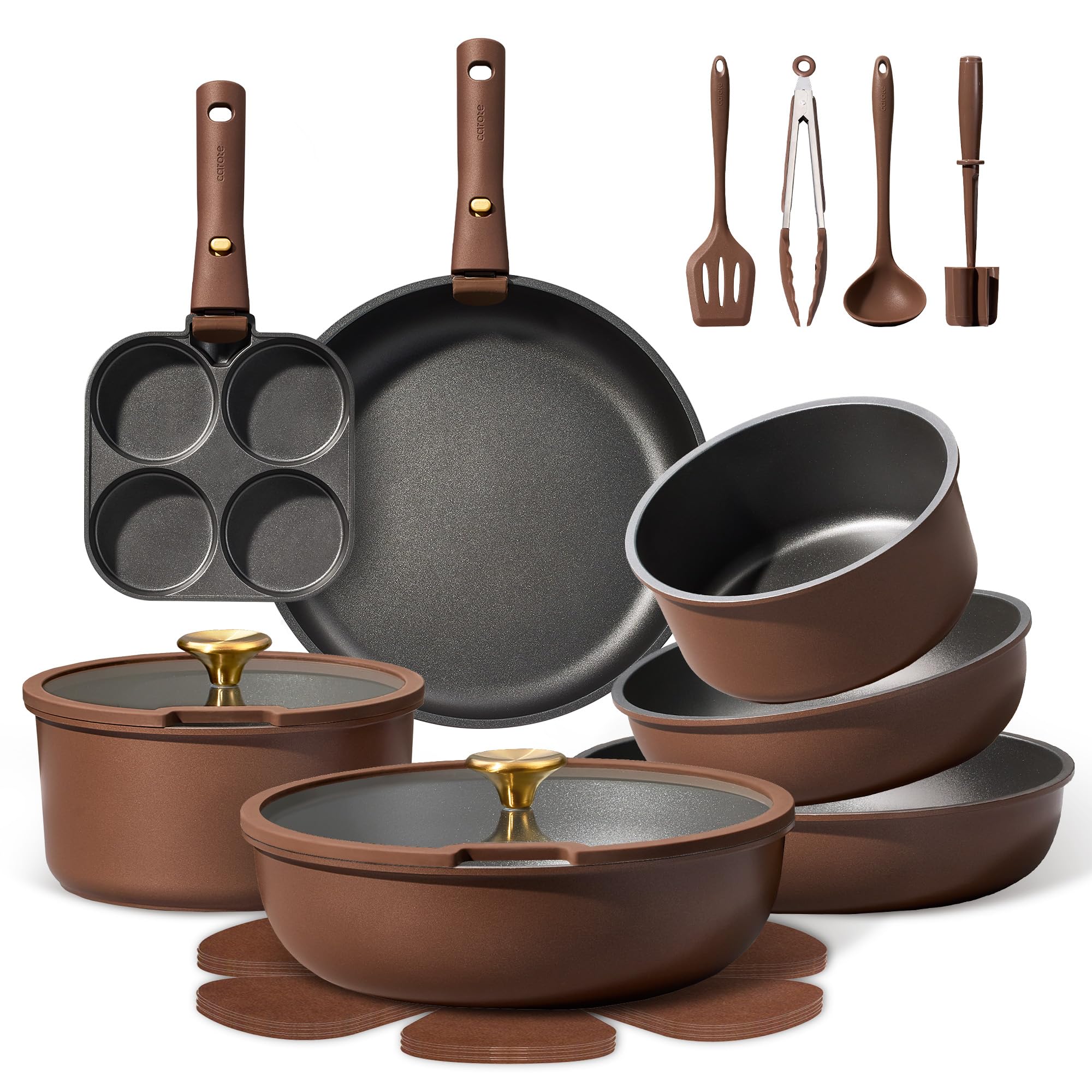 CAROTE 21pcs Pots and Pans Set, Nonstick Cookware Set Detachable Handle, Induction Kitchen Cookware Sets Non Stick with Removable Handle, RV Cookware Set, Gold and Purple