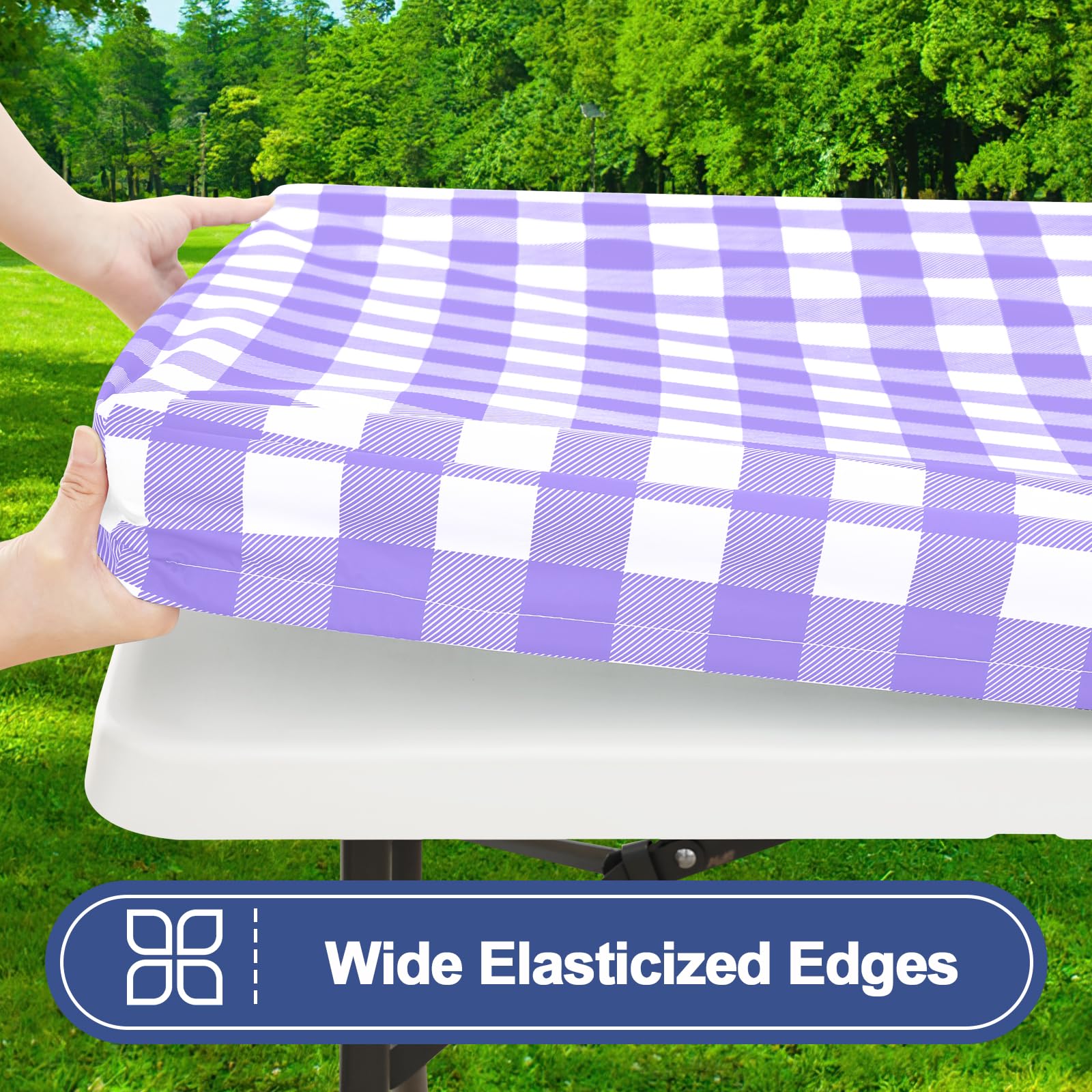 Smiry Picnic Table Cover with Bench Covers, Waterproof Elastic Fitted Tablecloths for 6 Foot Rectangle Tables, Washable Buffalo Plaid Tablecloth for Camping, Outdoor (Black & White, 30"x72")