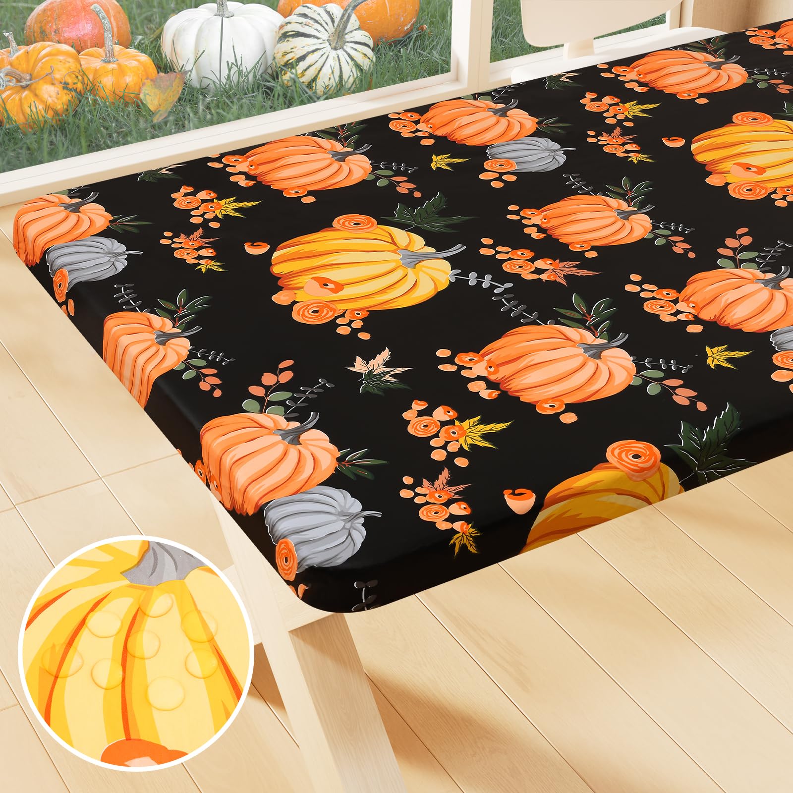Smiry Rectangle Table Cloth Cover, Waterproof Elastic Fitted Picnic Tablecloth for 6 Foot Tables, Wipeable Flannel Backed Vinyl Tablecloths for Camping, Dining, Outdoor (Beige Wood, 30" x 72")