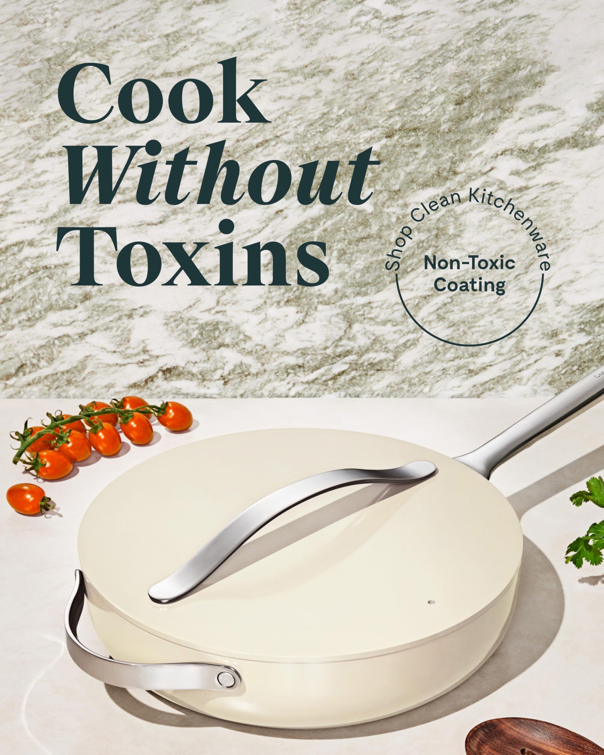 Caraway Nonstick Ceramic Sauté Pan with Lid (4.5 qt, 11.8") - Non Toxic, PTFE & PFOA Free - Oven Safe & Compatible with All Stovetops (Gas, Electric & Induction) - Cream