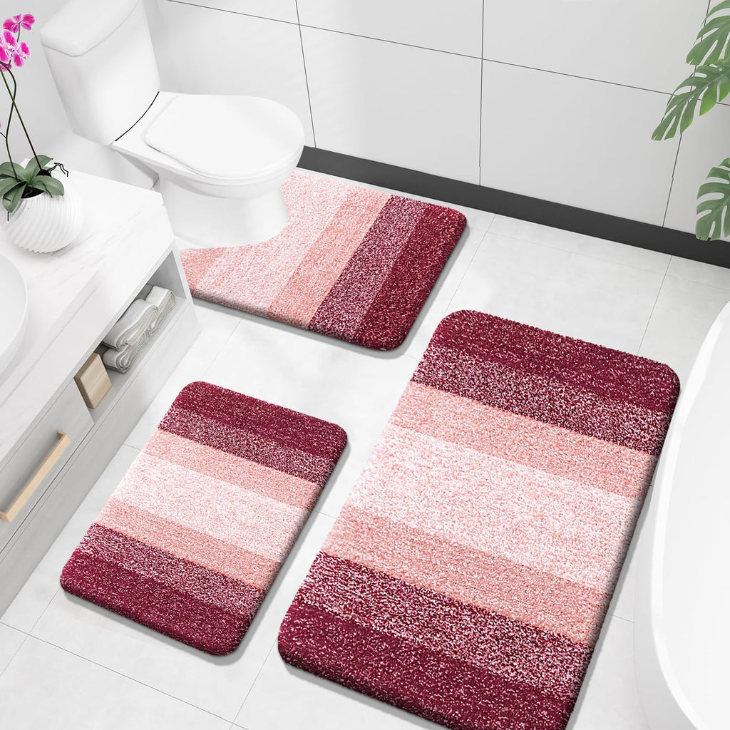OLANLY Bathroom Rugs Sets 3 Piece, Soft Absorbent Microfiber Bath Mats and U-Shaped Contour Toilet Rug, Machine Wash Dry, Plush Shaggy Bath Mat Set for Bathroom (30"x20"+24"x16"+24"x20", Grey)