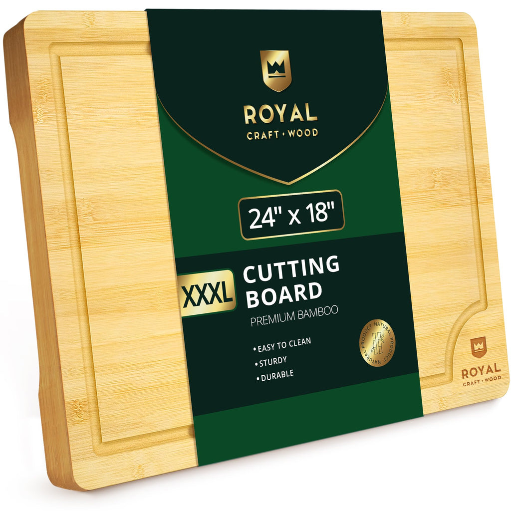ROYAL CRAFT WOOD Organic Bamboo Cutting Board with Juice Groove - Kitchen Chopping Board for Meat (Butcher Block) Cheese and Vegetables