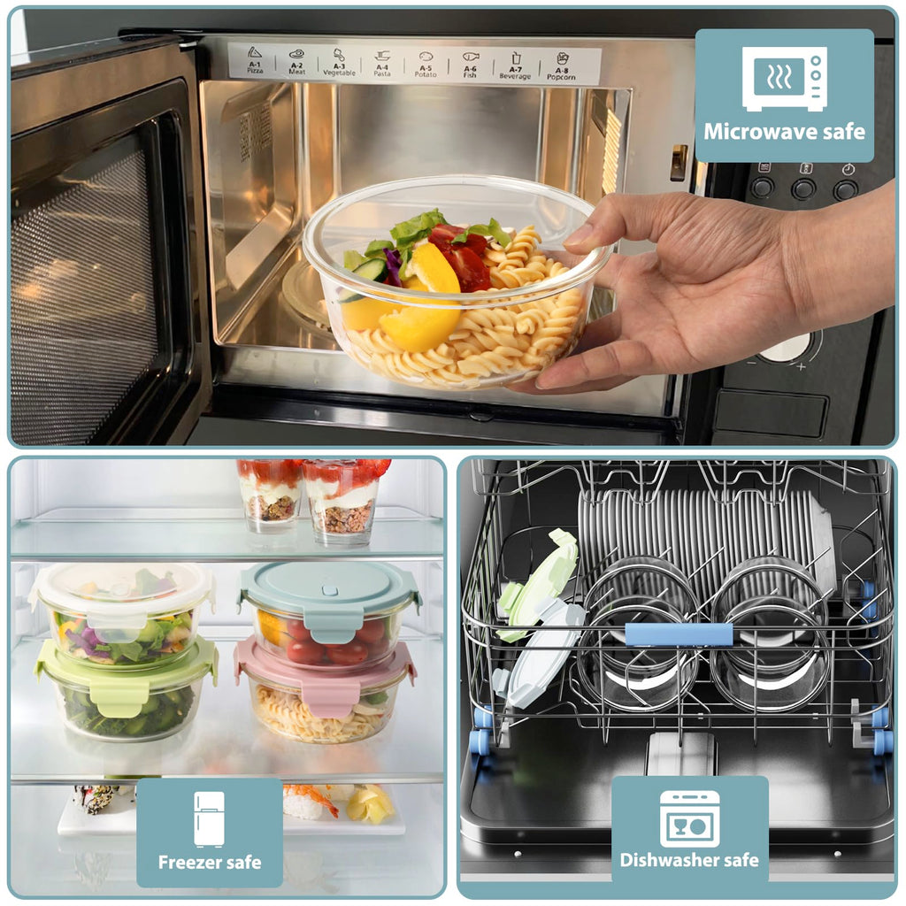 16oz Glass Meal Prep Containers, Airtight 2 Cup Glass Storage Containers with Lids, Heat-Resistant BPA-Free Borosilicate Glass Soup Container for Leftover, Microwave, Dishwasher&Freezer Safe (4 Packs)