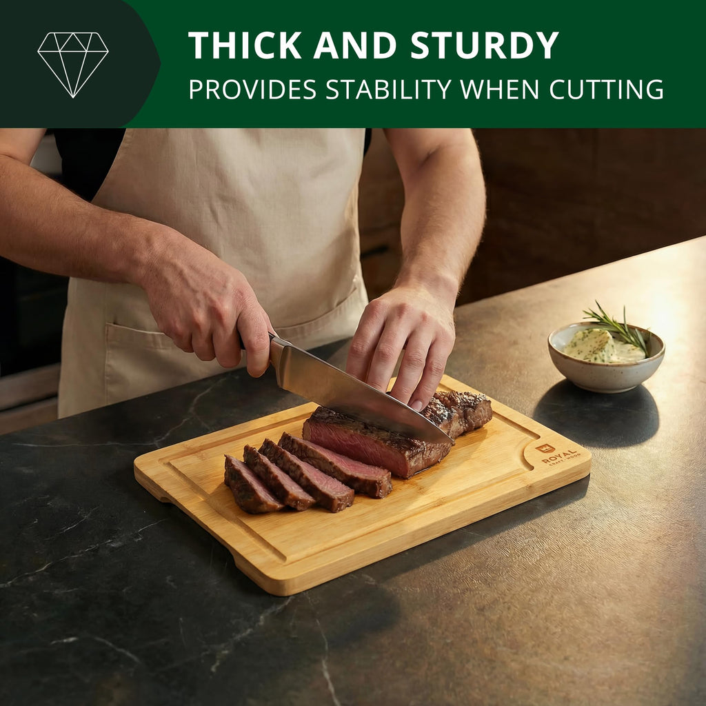 ROYAL CRAFT WOOD Organic Bamboo Cutting Board with Juice Groove - Kitchen Chopping Board for Meat (Butcher Block) Cheese and Vegetables