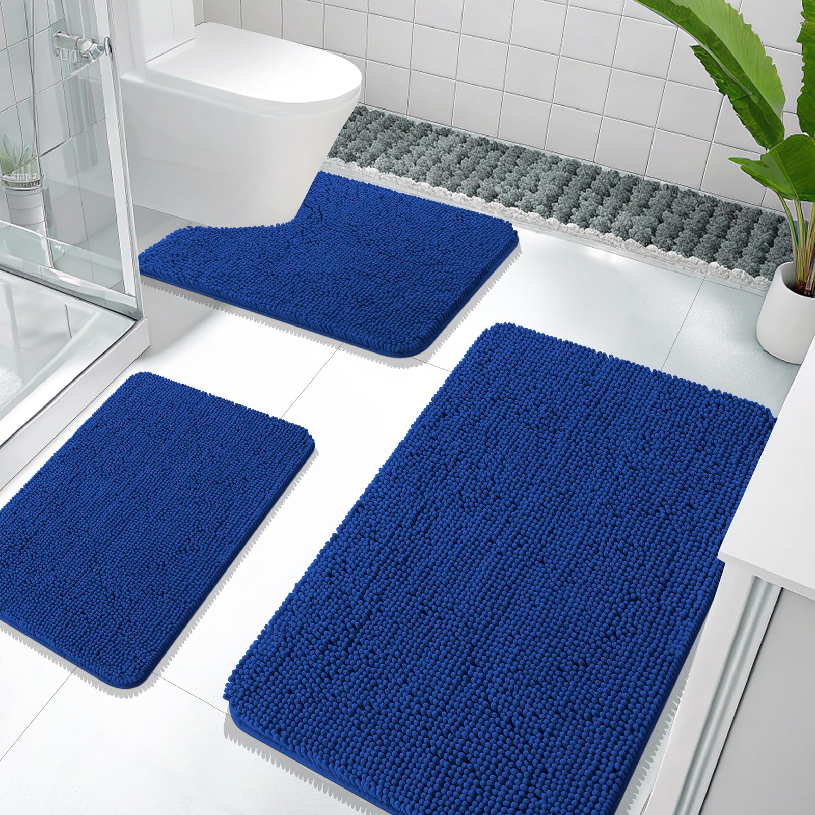 OLANLY Bathroom Rugs Sets 3 Piece, Soft Absorbent Chenille Bath Mats and U-Shaped Contour Toilet Rug, Quick Dry, Home Decor Accessories, Bath Mat Set for Bathroom (30"x20"+24"x16"+24"x20", Grey)