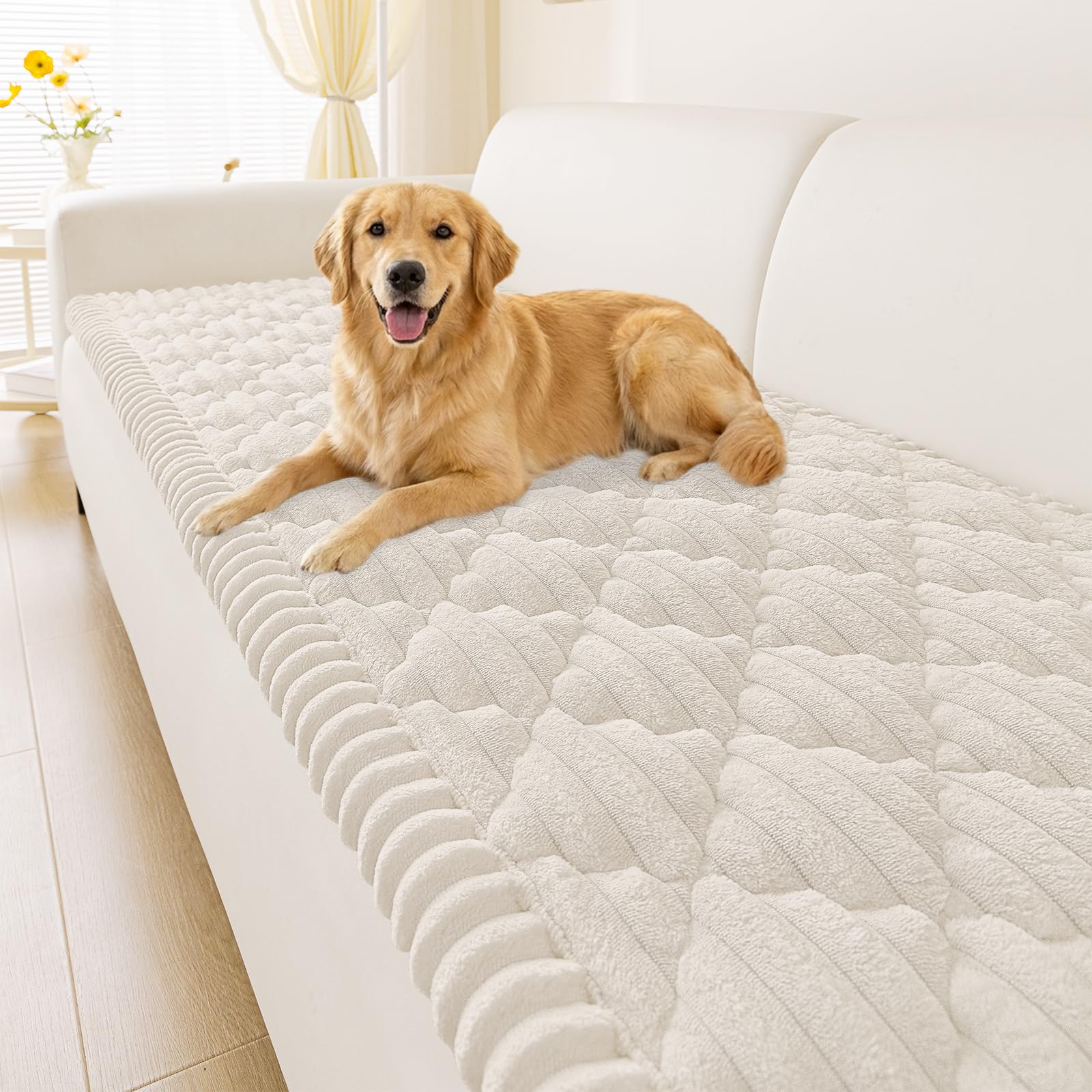Smiry Pet Couch Cover for Dogs Washable, Non-Slip Fuzzy Couch Covers for 3 Cushion Sofa Pet Friendly, Soft Thick Furniture Protector Sofa Slipcover Mat for Dogs (Camel, 27.6" x 59")