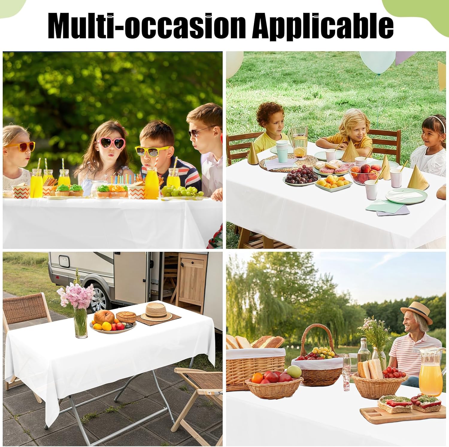 Smiry Disposable Table Cloth - 6 Pack, 54 x 108 Inch Waterproof Rectangle Tablecloths for Parties, Decorative Plastic Table Cover, Leakproof & Sturdy, White