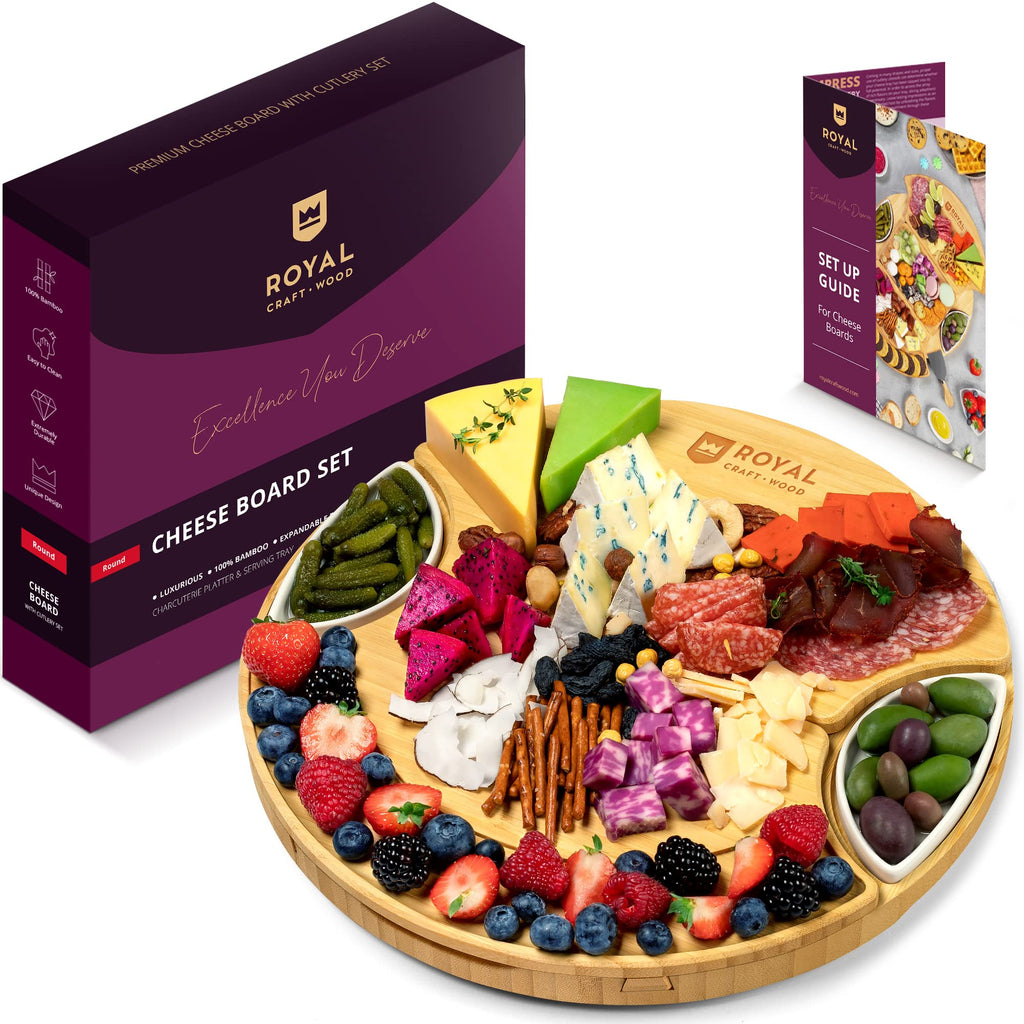 ROYAL CRAFT WOOD Premium Bamboo Charcuterie Board Set - Cheese Platter & Serving Tray & Serving Utensils - Perfect Housewarming Gift, Wedding, Bridal Shower Gift - Ideal for Entertaining and New Home