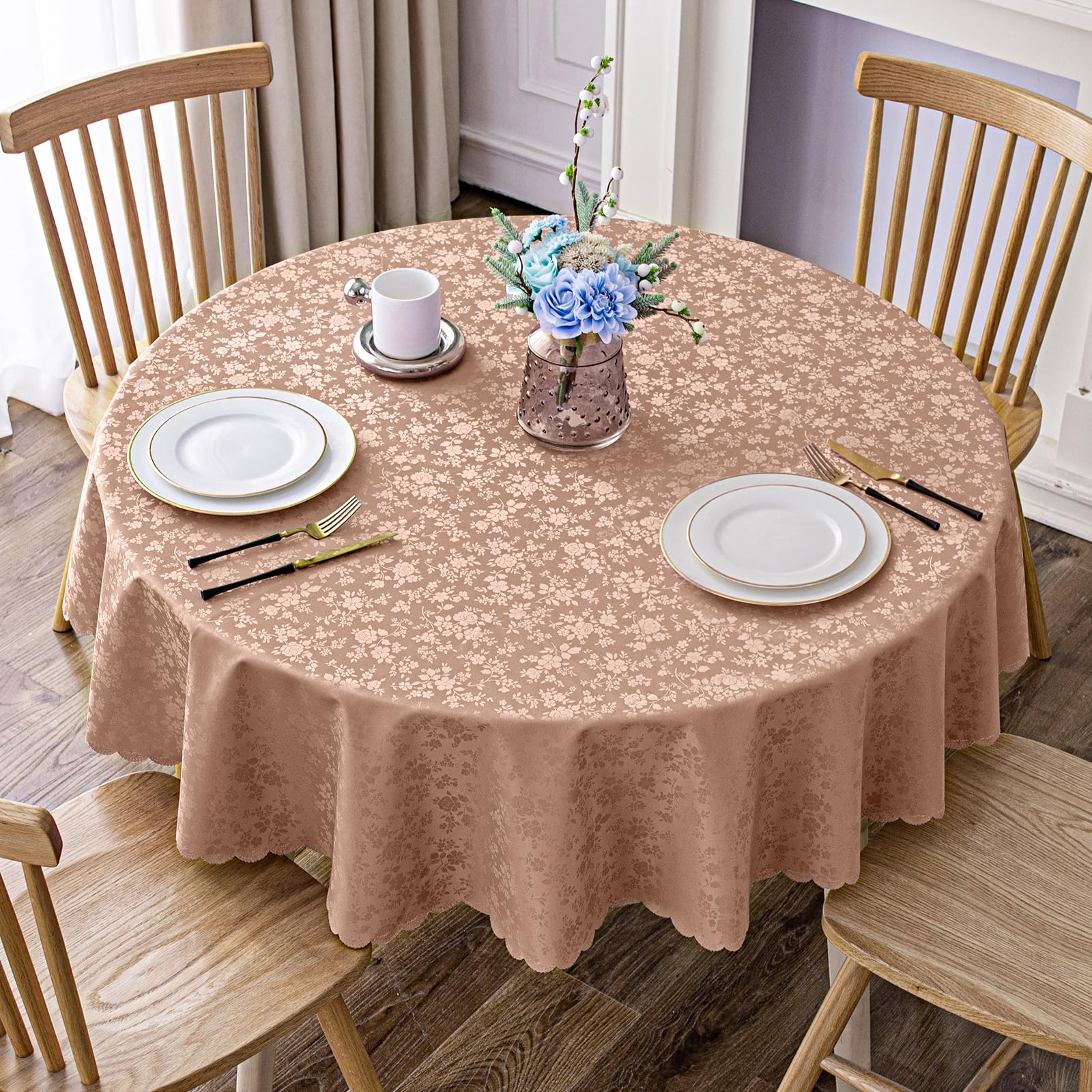 Smiry Rectangle Table Cloth, Waterproof Heavy Duty Vinyl Tablecloths, Wipeable Washable Table Cover for Kitchen and Dining Room (Beige, 60" X 84")