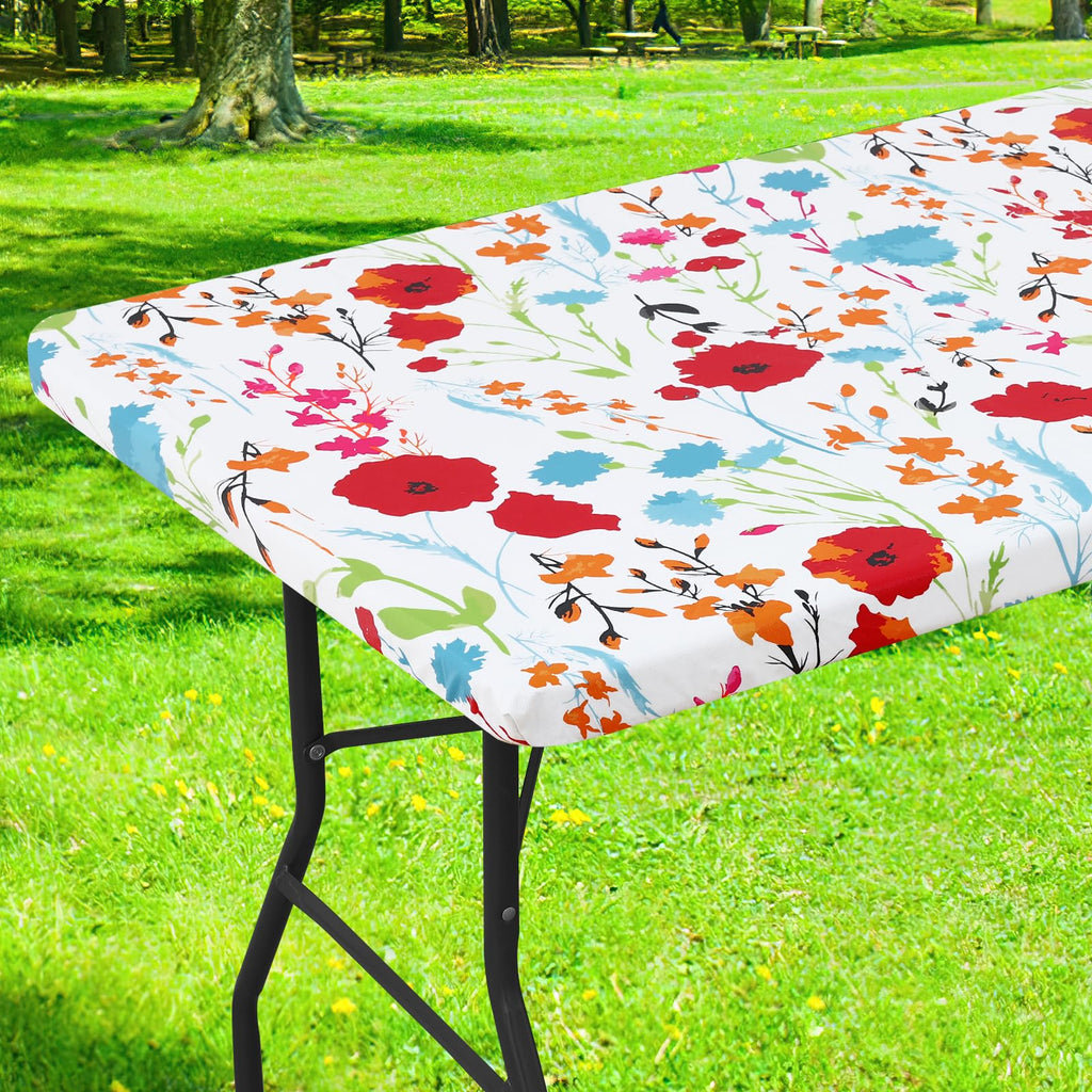Smiry Rectangle Table Cloth Cover, Waterproof Elastic Fitted Picnic Tablecloth for 6 Foot Tables, Wipeable Flannel Backed Vinyl Tablecloths for Camping, Dining, Outdoor (Beige Wood, 30" x 72")