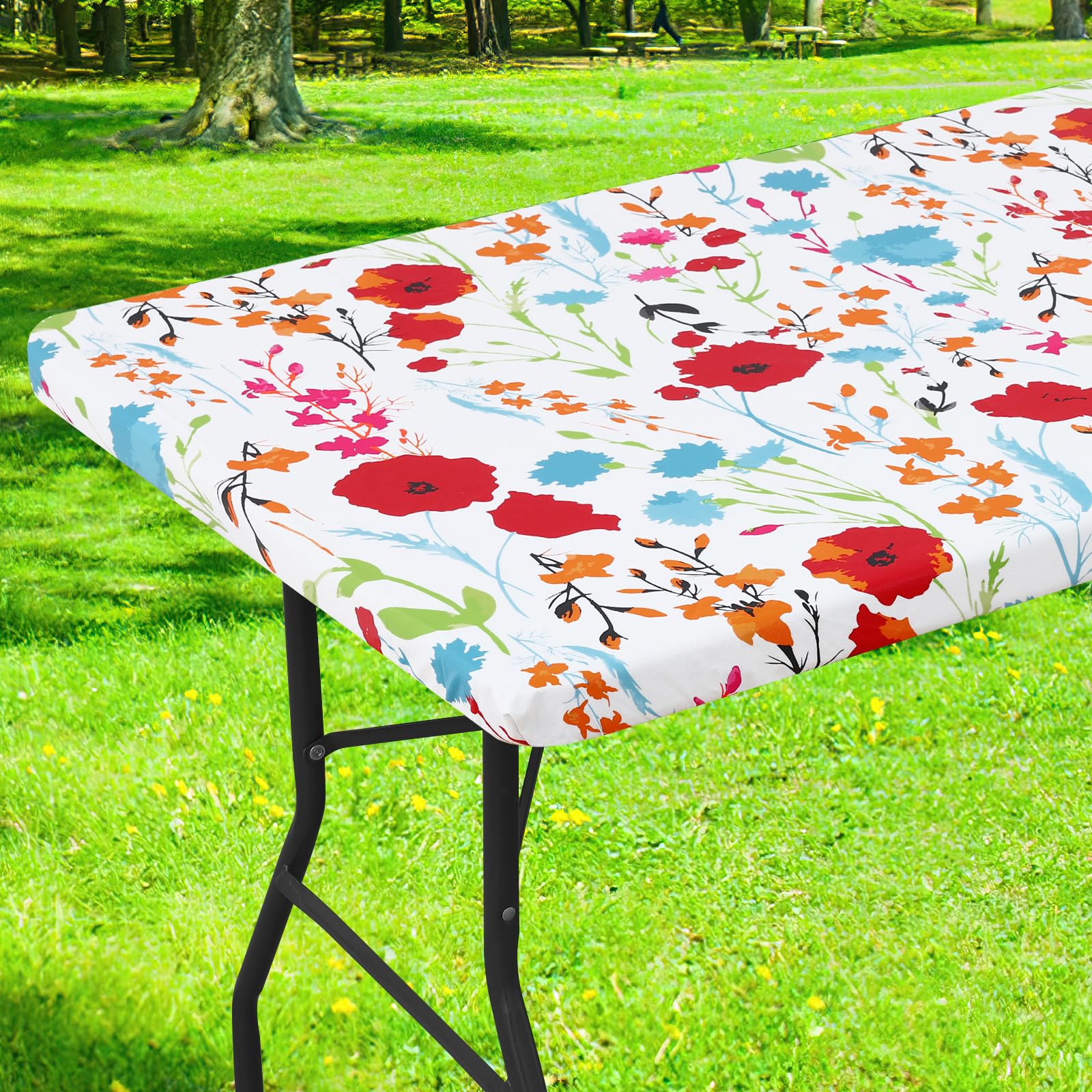 Smiry Rectangle Table Cloth Cover, Waterproof Elastic Fitted Picnic Tablecloth for 6 Foot Tables, Wipeable Flannel Backed Vinyl Tablecloths for Camping, Dining, Outdoor (Beige Wood, 30" x 72")