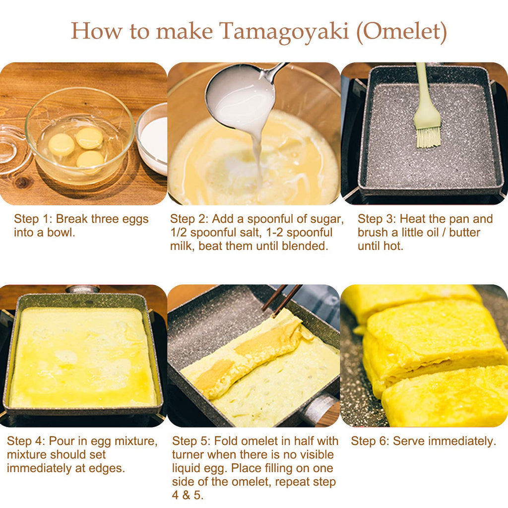ROCKURWOK Nonstick Tamagoyaki pan, Japanese Omelette pan, Non-stick Egg Roll Pans, Retangle Tamago Pan, Small Frying pan with Silicone Spatula Brush, 7” x 5” White