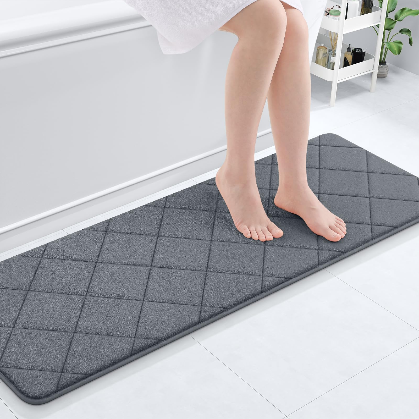 OLANLY Memory Foam Bath Mat 30x20, Ultra Soft and Absorbent Bathroom Rugs, Machine Washable, Comfortable Bath Carpet for Bathroom Floor, Tub and Shower, Black