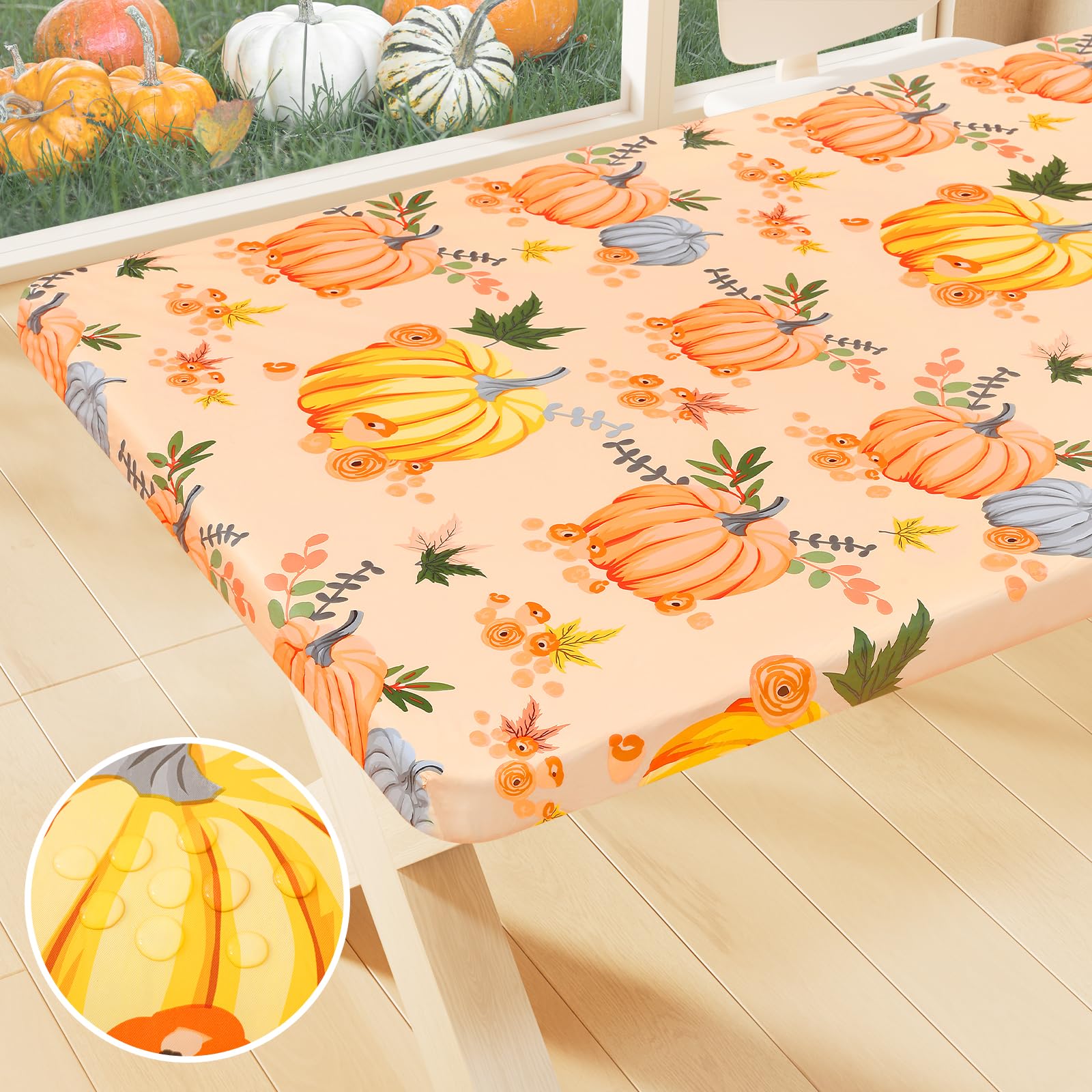 Smiry Rectangle Table Cloth Cover, Waterproof Elastic Fitted Picnic Tablecloth for 6 Foot Tables, Wipeable Flannel Backed Vinyl Tablecloths for Camping, Dining, Outdoor (Beige Wood, 30" x 72")