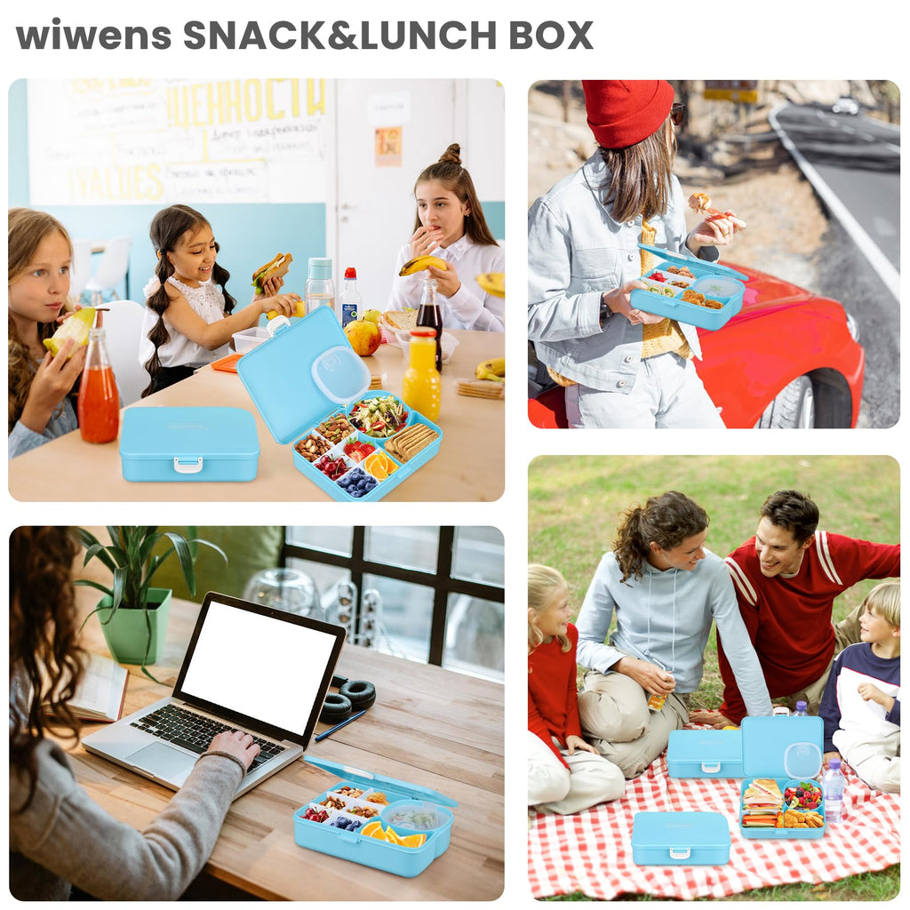 Snack Box Container for Kids Adults Reusable Snackle Box with Adjustable Dividers Airtight Snack Organizer with Compartents Toddler Bento Lunch Box Leak Proof for Office,School,Travel,Outdoor