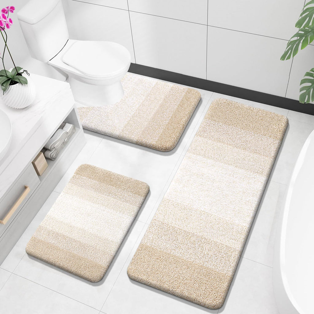 OLANLY Bathroom Rugs Sets 3 Piece, Soft Absorbent Microfiber Bath Mats and U-Shaped Contour Toilet Rug, Machine Wash Dry, Plush Shaggy Bath Mat Set for Bathroom (30"x20"+24"x16"+24"x20", Grey)