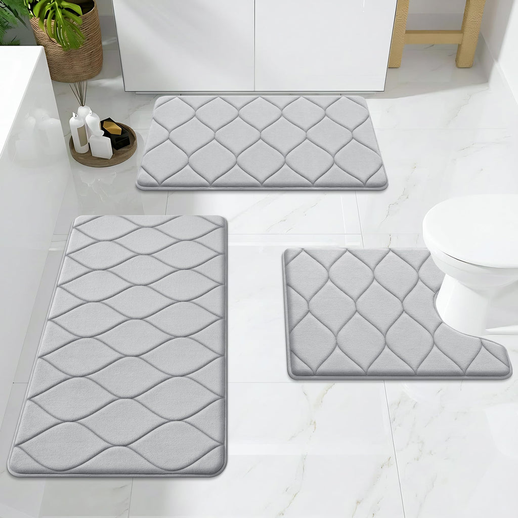 Smiry Memory Foam Bath Mat 30''x20'', Ultra Soft Non-Slip Bathroom Rug, Plush Water Absorbent Quick Dry and Machine Washable Floor Mat for Shower, Tub & Home Decor, Grey