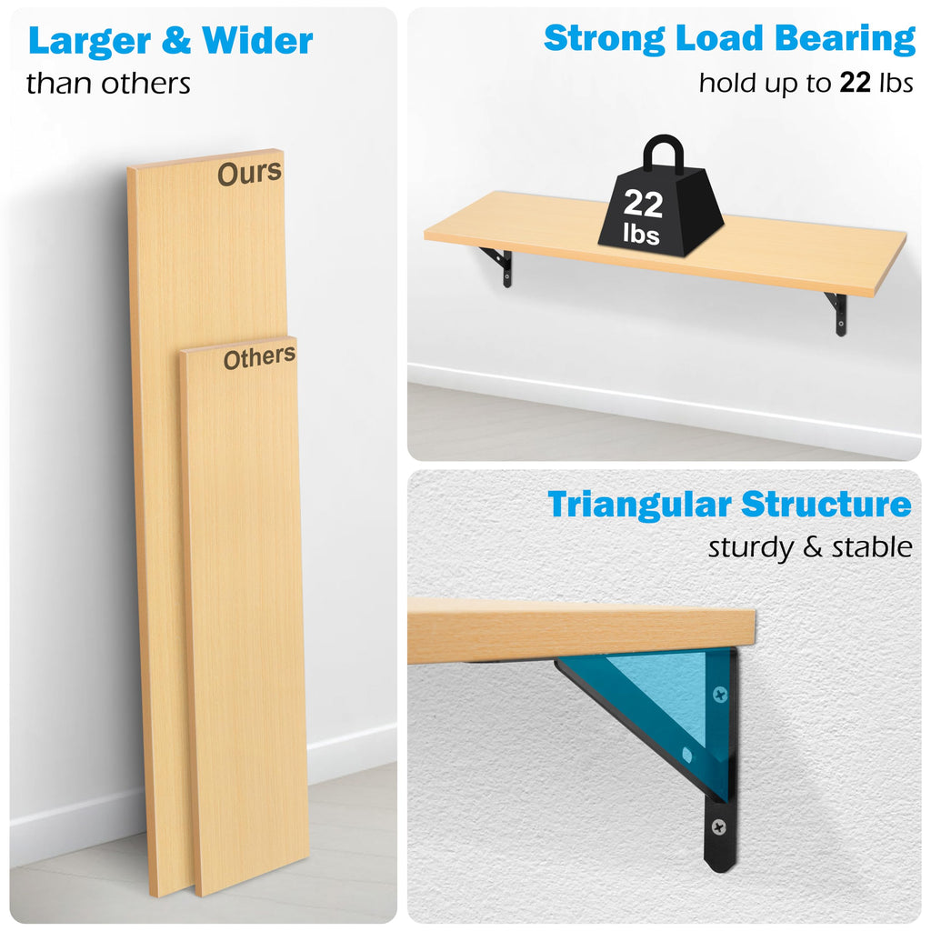 RedCall Floating Shelves for Wall,31.5 Inch Wall Mounted Shelves Set of 2,Long Board Shelves for Bedroom,Living Room, Bathroom & Kitchen Storage with Metal Brackets (Black)