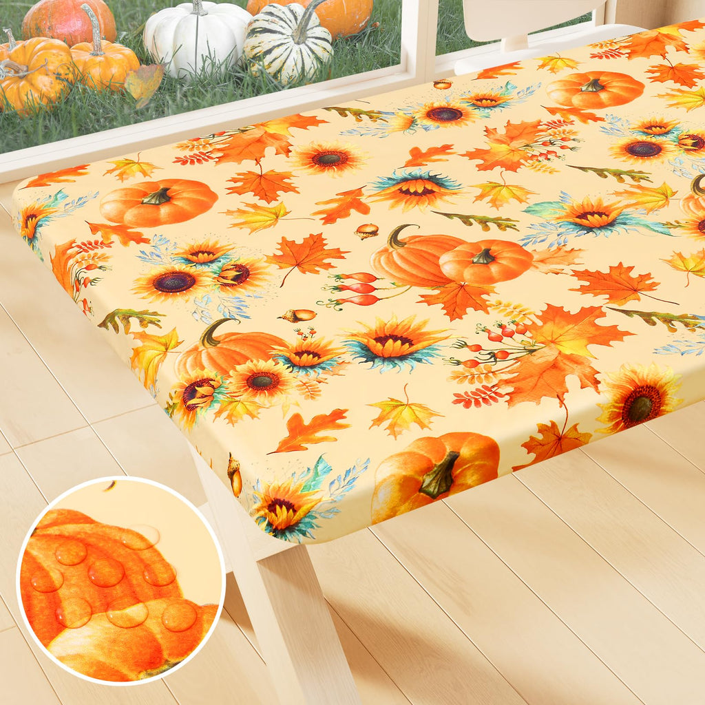 Smiry Rectangle Table Cloth Cover, Waterproof Elastic Fitted Picnic Tablecloth for 6 Foot Tables, Wipeable Flannel Backed Vinyl Tablecloths for Camping, Dining, Outdoor (Beige Wood, 30" x 72")