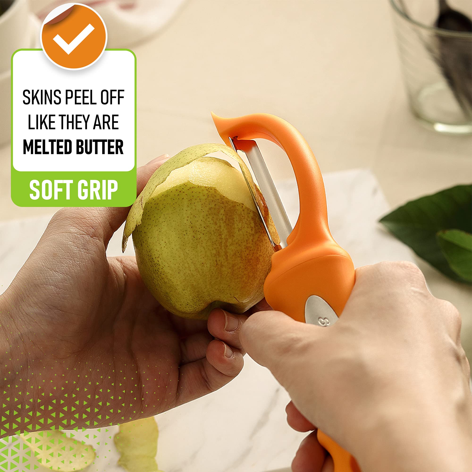 Spring Chef Premium Swivel Vegetable Peeler, Soft Grip Handle and Ultra Sharp Stainless Steel Blades - Perfect Kitchen Peeler For Veggie, Fruit, Potato, Carrot, Apple - Black