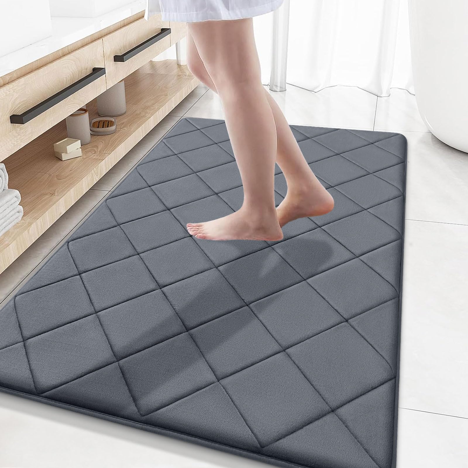 OLANLY Memory Foam Bath Mat 30x20, Ultra Soft and Absorbent Bathroom Rugs, Machine Washable, Comfortable Bath Carpet for Bathroom Floor, Tub and Shower, Black