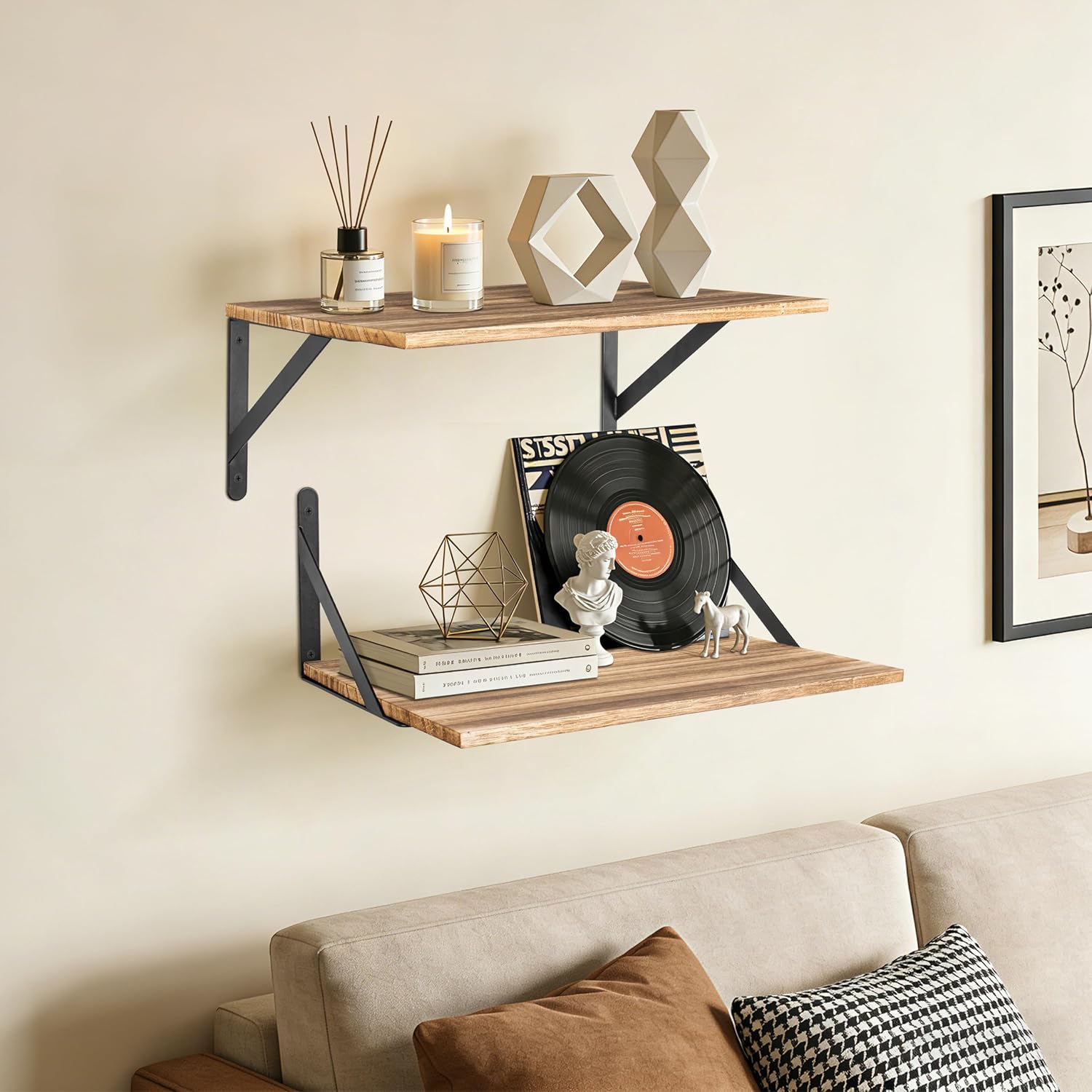 RedCall Floating Shelves,16W x 12D Wood Wall Shelves for Living Room,Bedroom,Kitchen, Office Storage