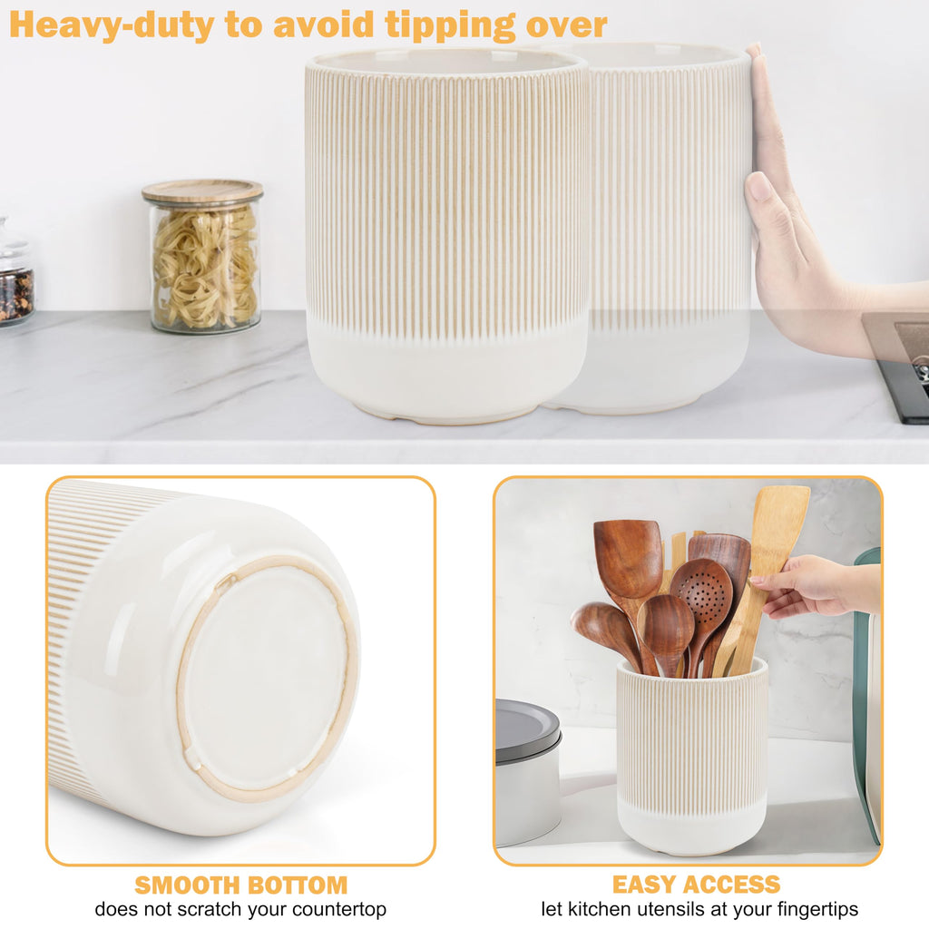 RedCall Kitchen Utensils Holder Large,Ceramic Utensil Organizer for Countertop,Morden Utensil Crock for Spoon Spatula,Home Kitchen Decor (Light Coffee)