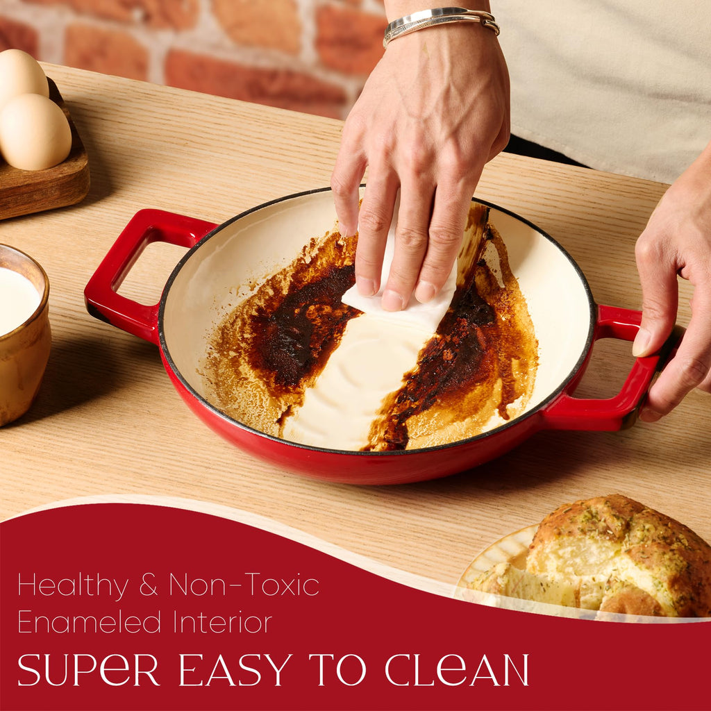 CAROTE 2QT Enameled Cast Iron Dutch Oven Pot with Lid, Mini Round Dutch Oven for Small Sourdough Bread, Stews, Soups, Sauces, Beans, Rice, Serves 1-2, Dual Handles, Healthy & Non-Toxic, All Stovetop Compatible, Oven Safe up to 500° F, White